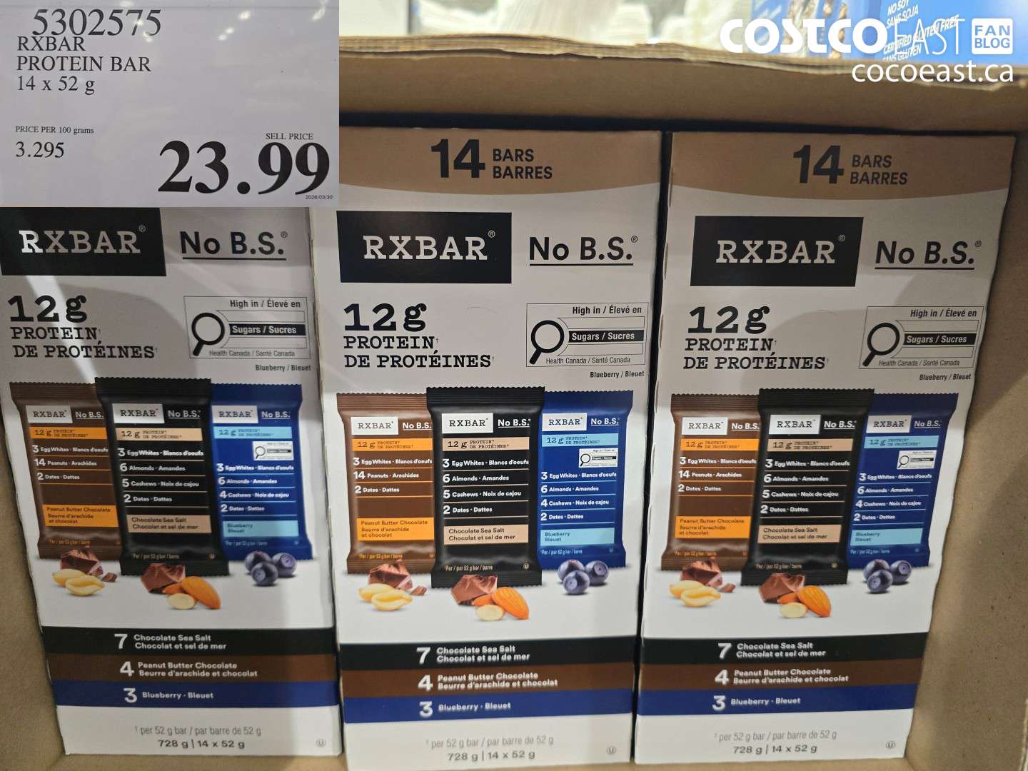 5302575 RXBAR PROTEIN BAR 14 X 52 G $23.99