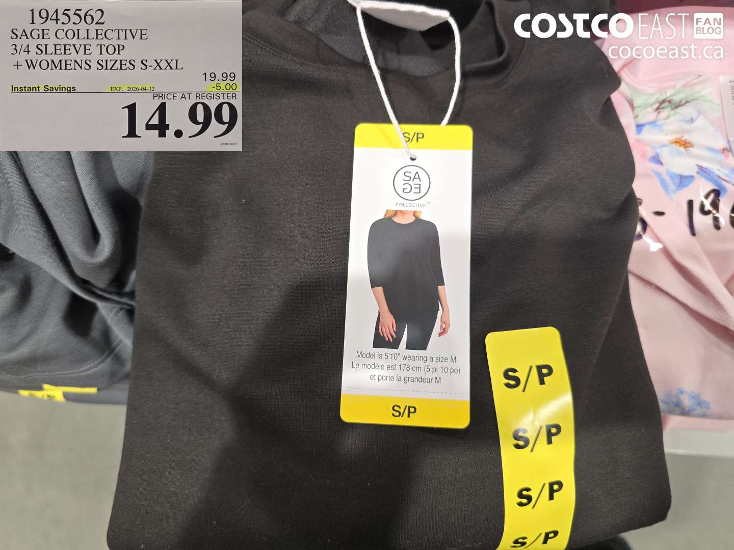 1945562 SAGE COLLECTIVE 3/4 SLEEVE TOP ($5.00 INSTANT SAVINGS EXPIRES ON 2026-04-12) $14.99