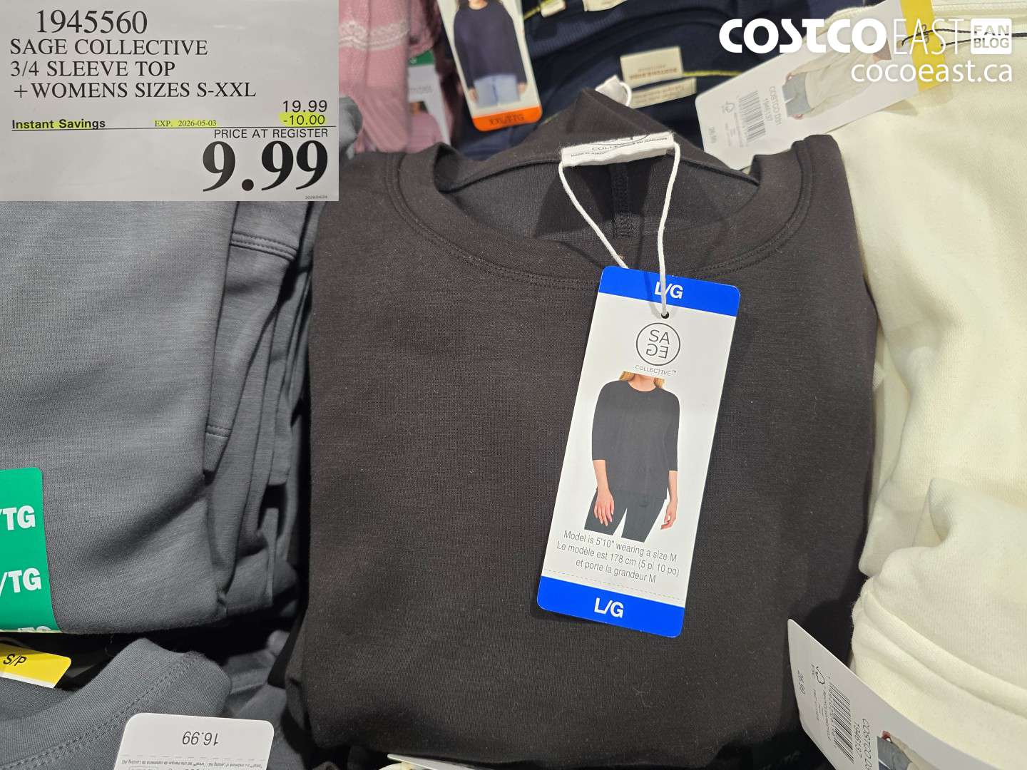 1945560 SAGE COLLECTIVE 3/4 SLEEVE TOP + WOMENS SIZES S-XXL ($10.00 INSTANT SAVINGS EXPIRES ON 2026-05-03) $9.99