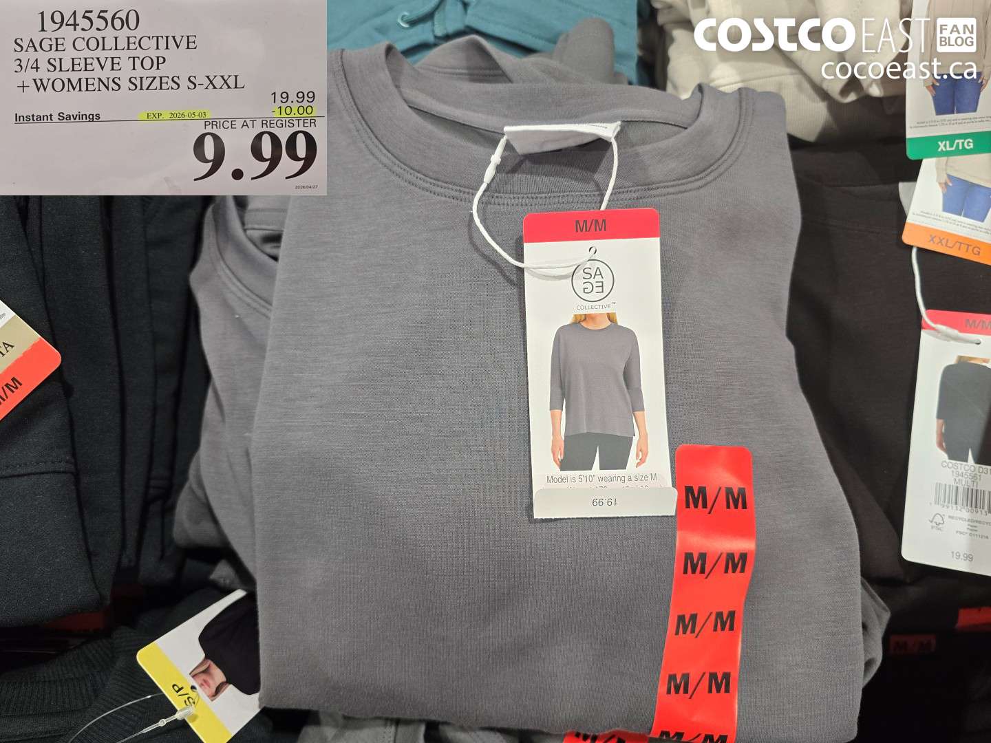 1945560 SAGE COLLECTIVE 3/4 SLEEVE TOP + WOMENS SIZES S-XXL ($10.00 INSTANT SAVINGS EXPIRES ON 2026-05-03) $9.99