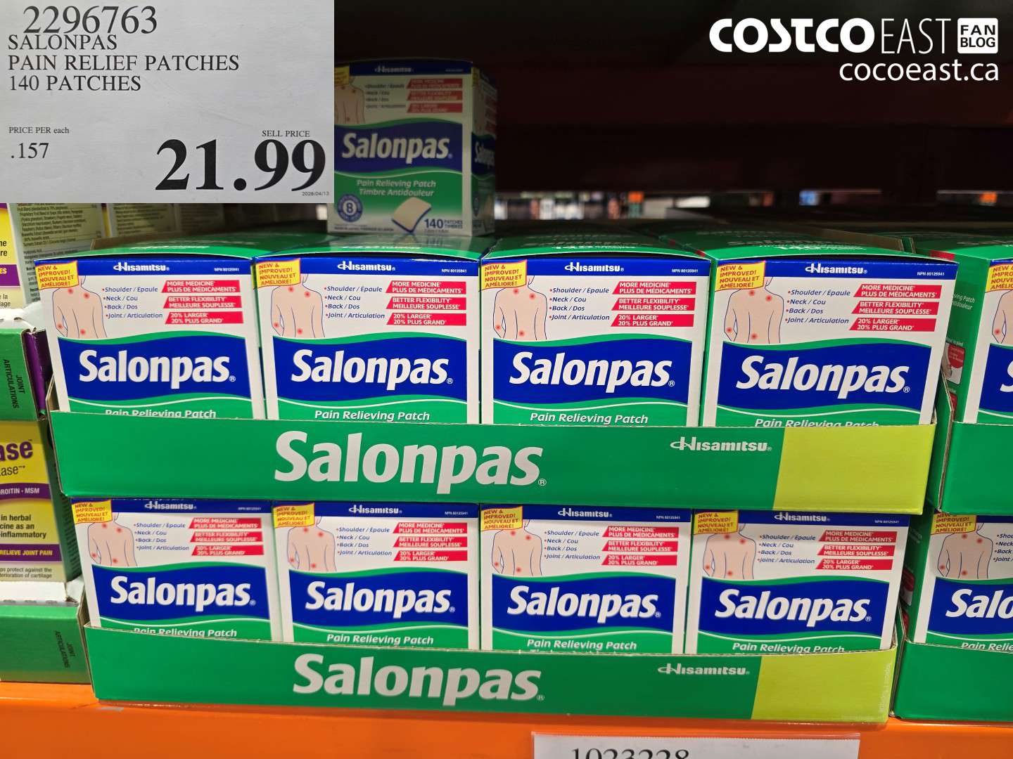 2296763 SALONPAS PAIN RELIEF PATCHES 140 PATCHES $21.99