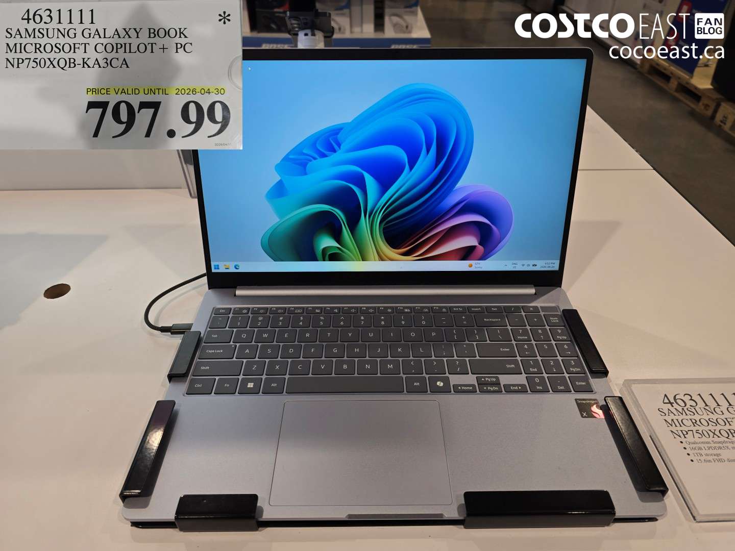 4631111 SAMSUNG GALAXY BOOK MICROSOFT COPILOT + PC NP750XQB-KA3CA $797.99