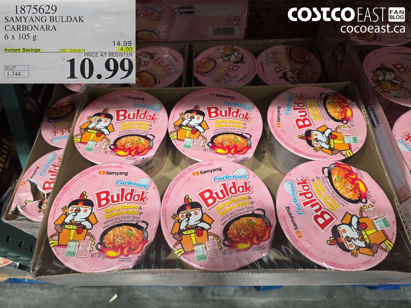 1875629 SAMYANG BULDAK CARBONARA 6 X 105 G ($4.00 INSTANT SAVINGS EXPIRES ON 2026-04-19) $10.99