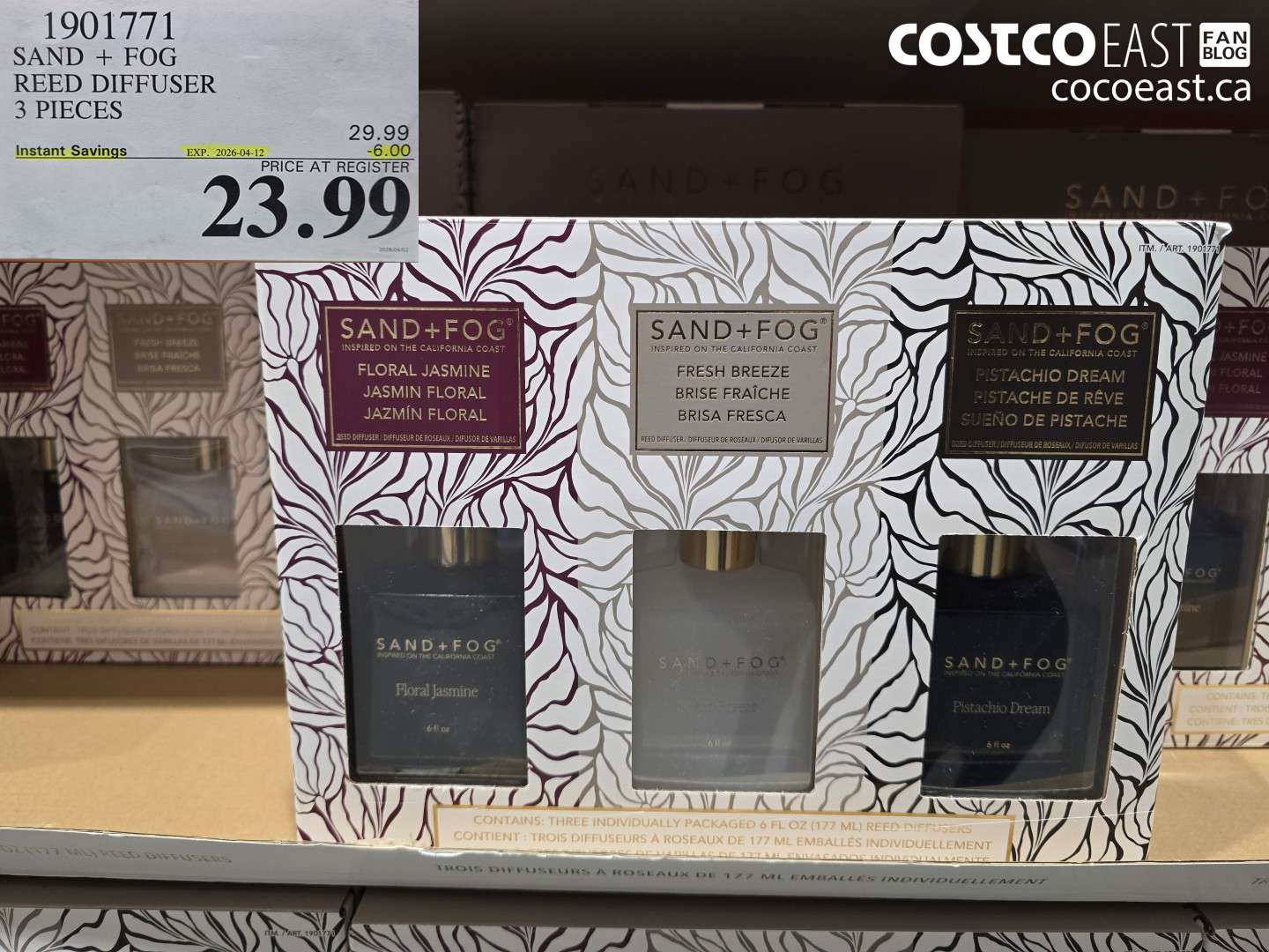 1901771 SAND + FOG REED DIFFUSER 3 PIECES ($6.00 INSTANT SAVINGS EXPIRES ON 2026-04-12) $23.99