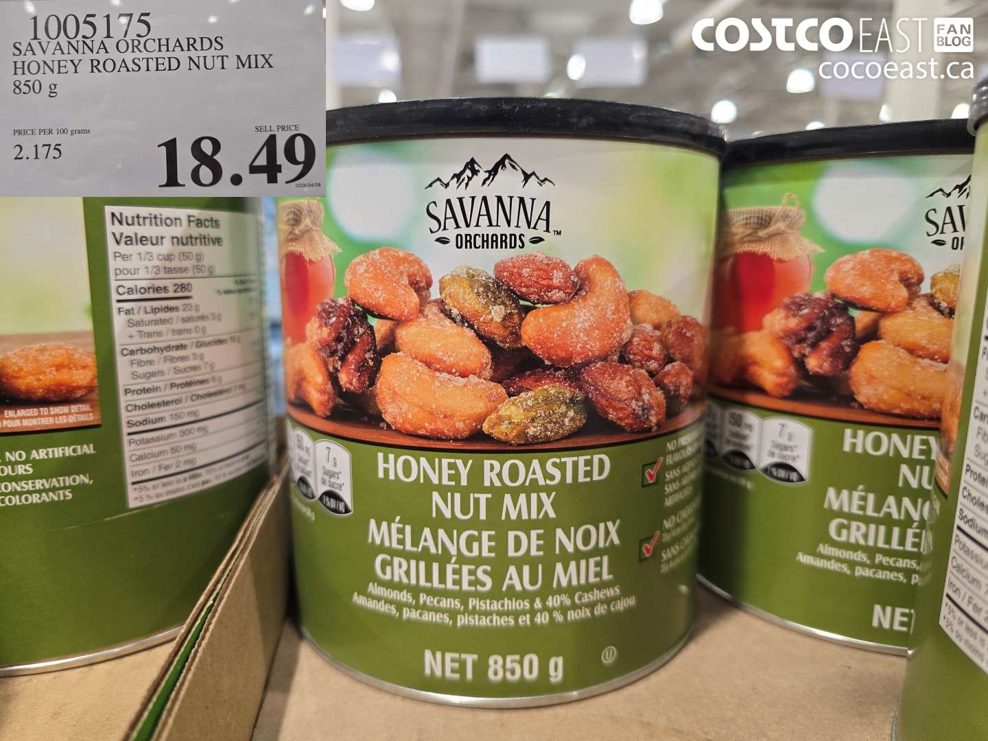 1005175 SAVANNA ORCHARDS HONEY ROASTED NUT MIX 850 G $18.49