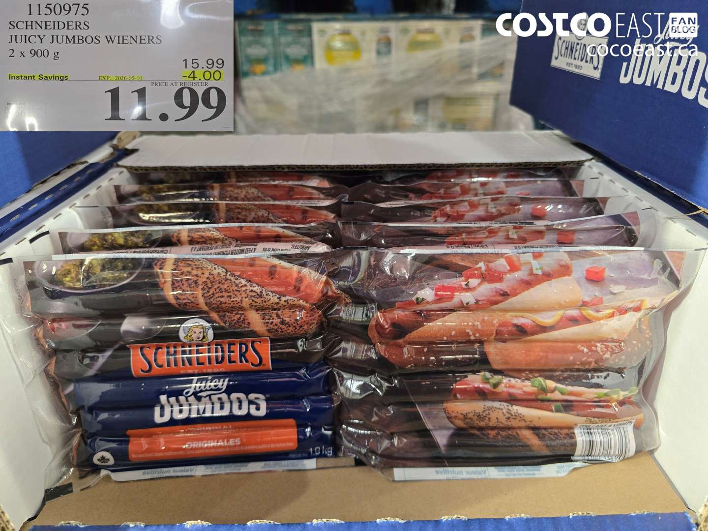 1150975 SCHNEIDERS JUICY JUMBOS WIENERS 2 X 900 G ($4.00 INSTANT SAVINGS EXPIRES ON 2026-05-10) $11.99