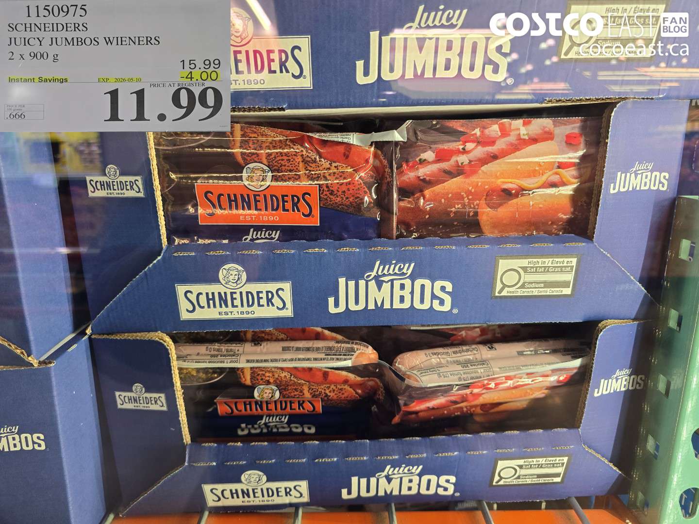 1150975 SCHNEIDERS JUICY JUMBOS WIENERS 2 X 900 G ($4.00 INSTANT SAVINGS EXPIRES ON 2026-05-10) $11.99