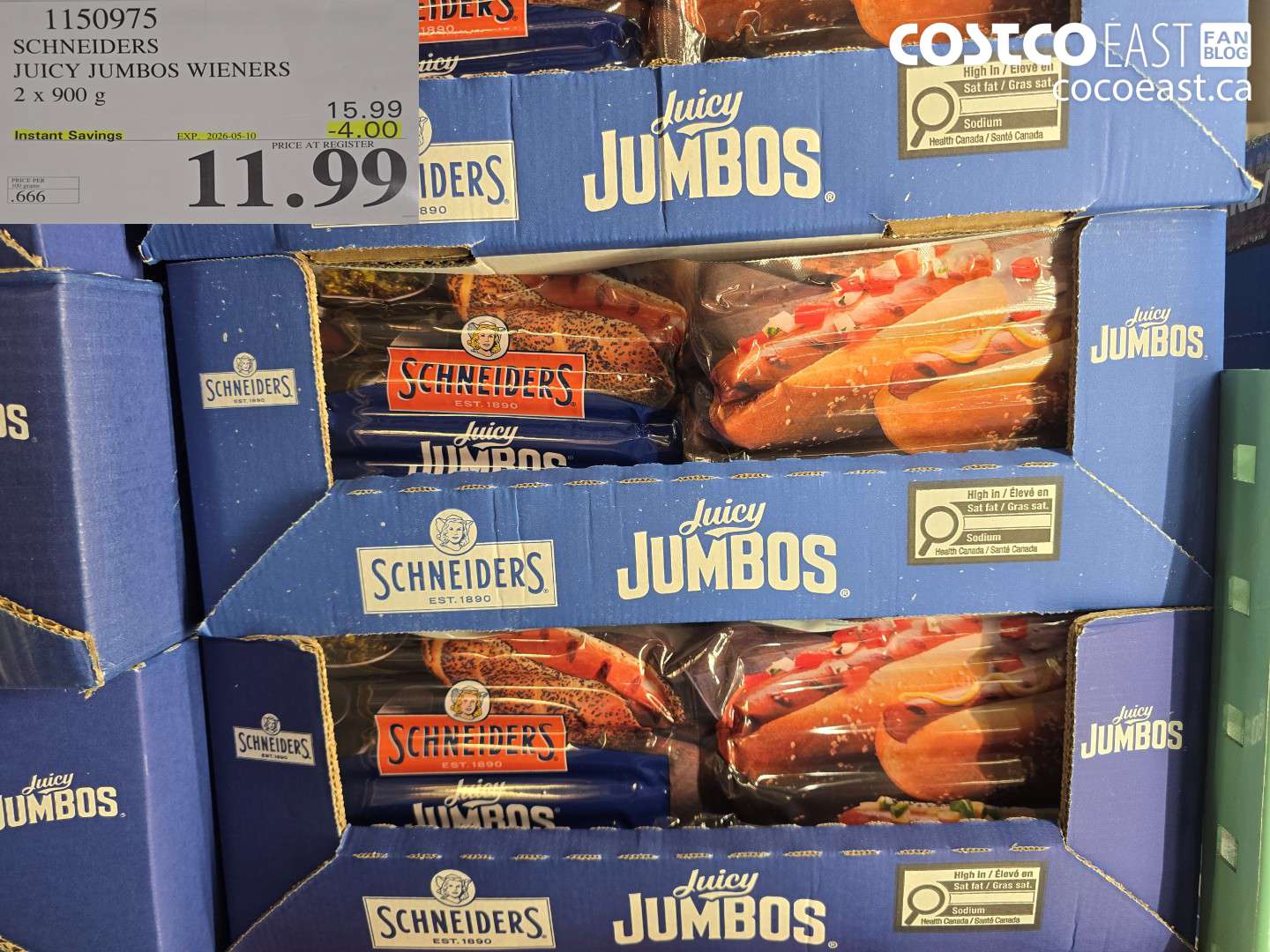 1150975 SCHNEIDERS JUICY JUMBOS WIENERS 2 X 900 G ($4.00 INSTANT SAVINGS EXPIRES ON 2026-05-10) $11.99