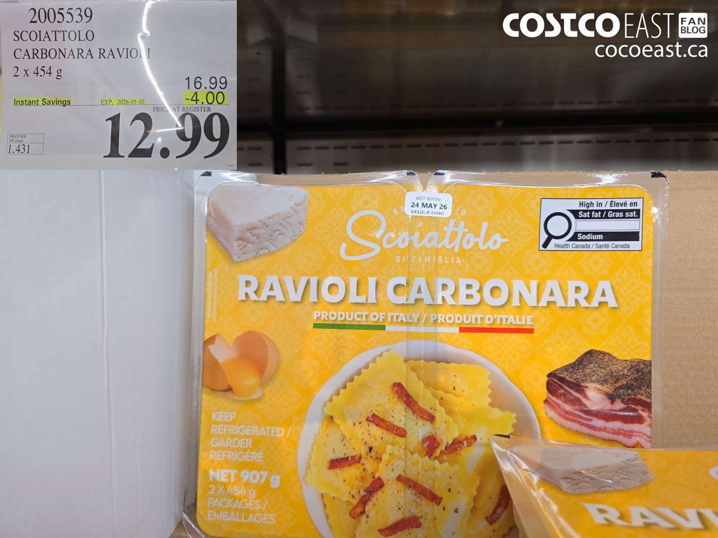 2005539 SCOIATTOLO CARBONARA RAVIOLI 2 X 454 G ($4.00 INSTANT SAVINGS EXPIRES ON 2026-05-10) $12.99