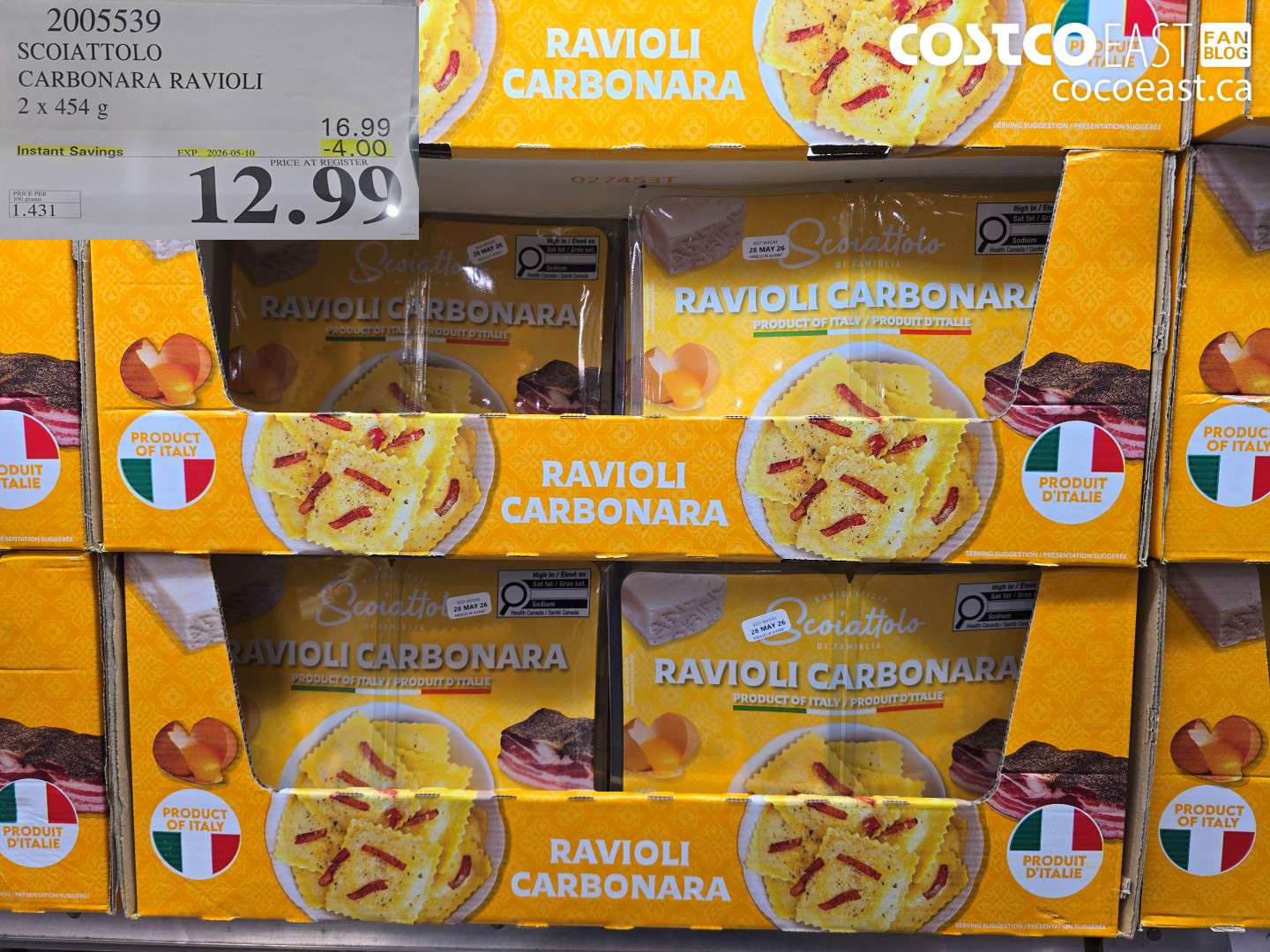 2005539 SCOIATTOLO CARBONARA RAVIOLI 2 X 454 G ($4.00 INSTANT SAVINGS EXPIRES ON 2026-05-10) $12.99