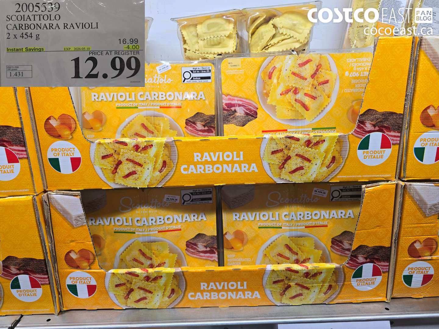 2005339 SCOIATTOLO CARBONARA RAVIOLI 2 X 454 G ($4.00 INSTANT SAVINGS EXPIRES ON 2026-05-10) $12.99
