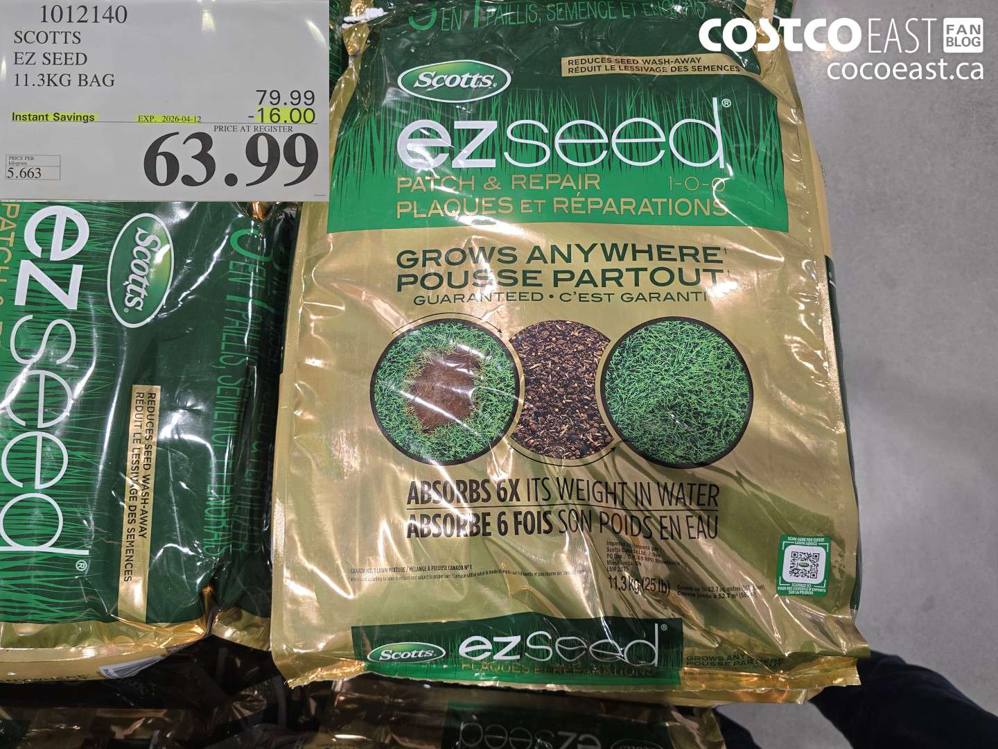 1012140 SCOTTS EZ SEED 11.3KG BAG ($16.00 INSTANT SAVINGS EXPIRES ON 2026-04-12) $63.99