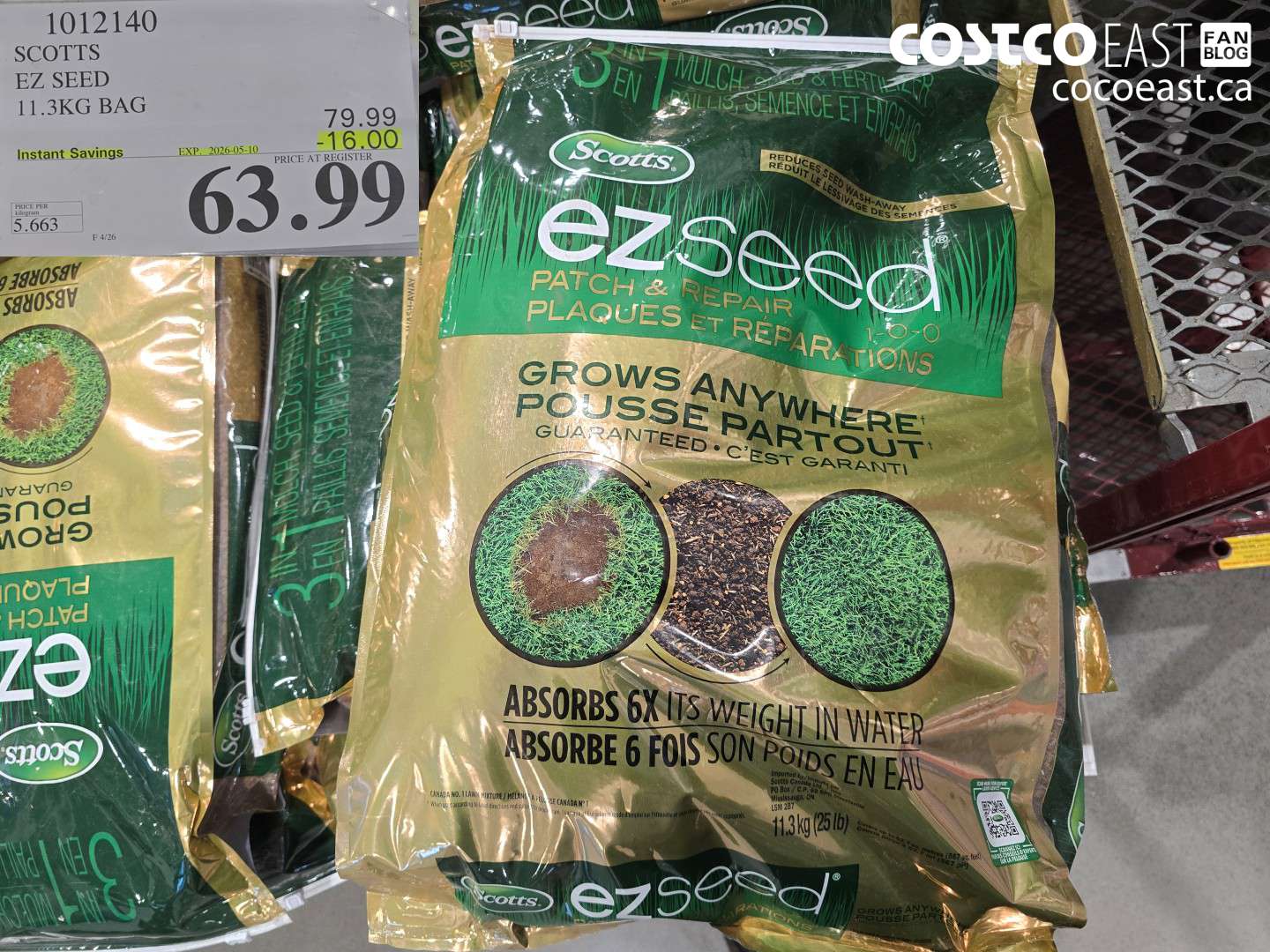 1012140 SCOTTS EZ SEED 11.3KG BAG ($16.00 INSTANT SAVINGS EXPIRES ON 2026-05-10) $63.99