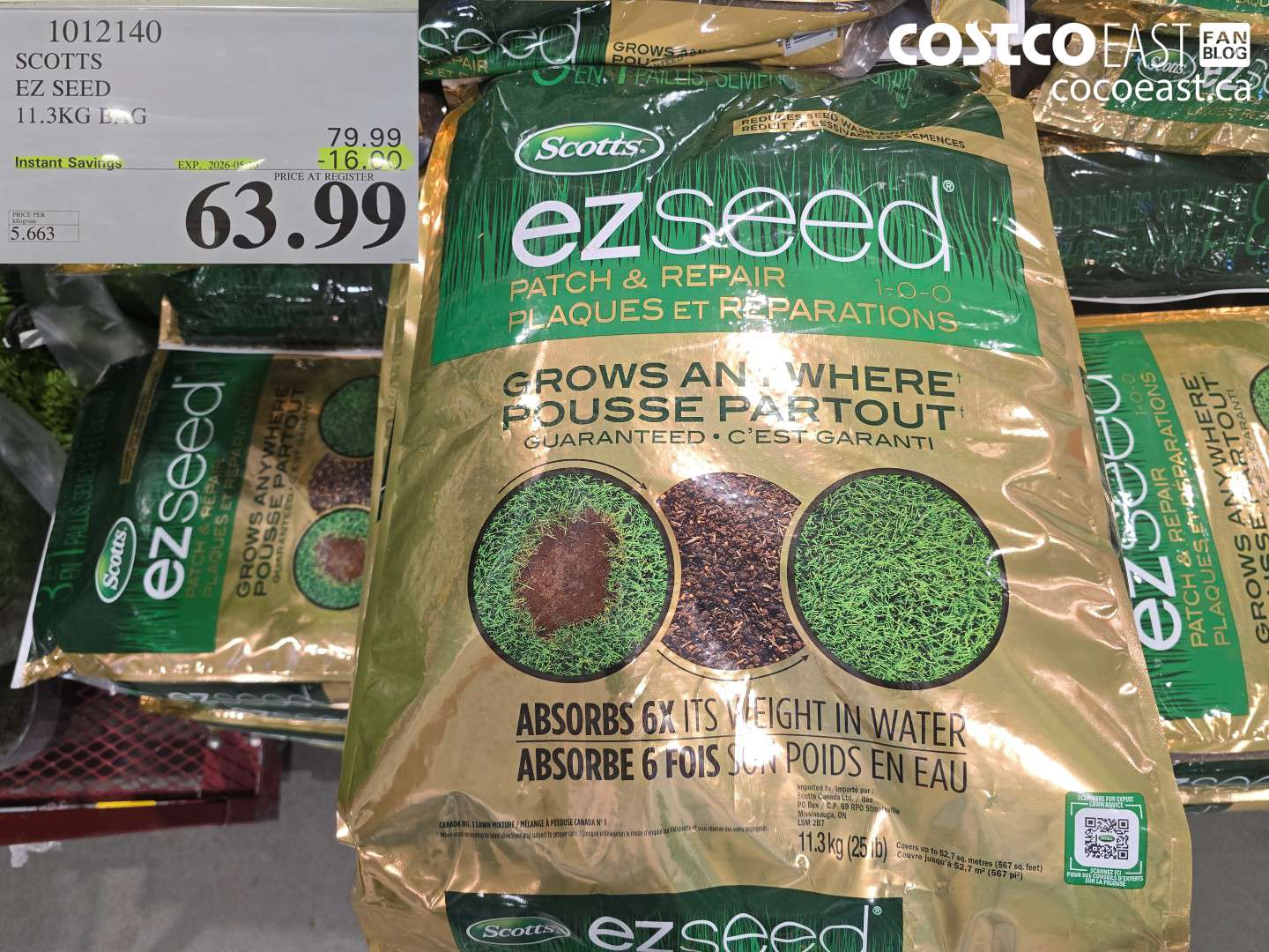 1012140 SCOTTS EZ SEED 11.3KG BAG ($16.00 INSTANT SAVINGS EXPIRES ON 2026-05-16) $63.99