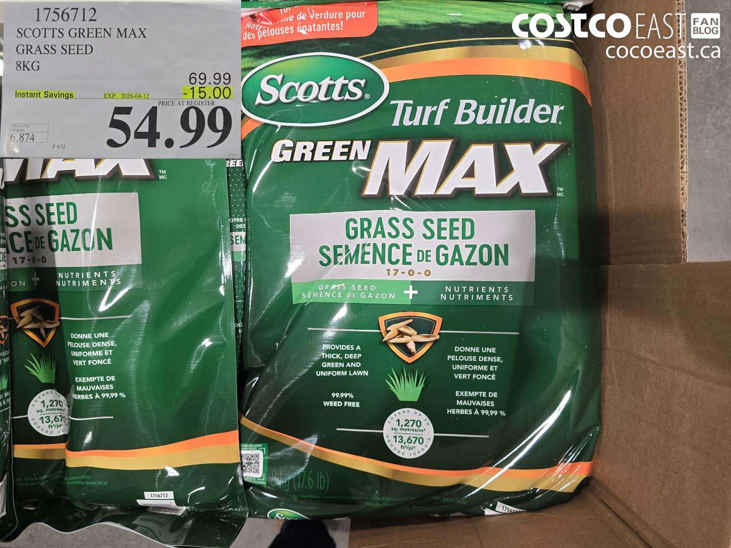 1756712 SCOTTS GREEN MAX GRASS SEED 8KG ($15.00 INSTANT SAVINGS EXPIRES ON 2026-04-12) $54.99