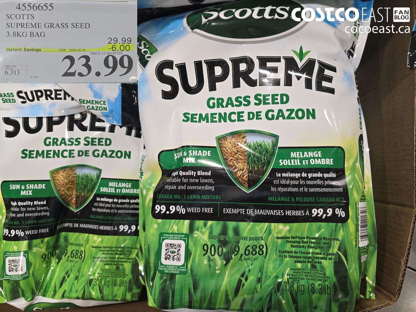 4356655 SCOTTS SUPREME GRASS SEED 3.8KG BAG ($6.00 INSTANT SAVINGS EXPIRES ON 2026-05-10) $23.99