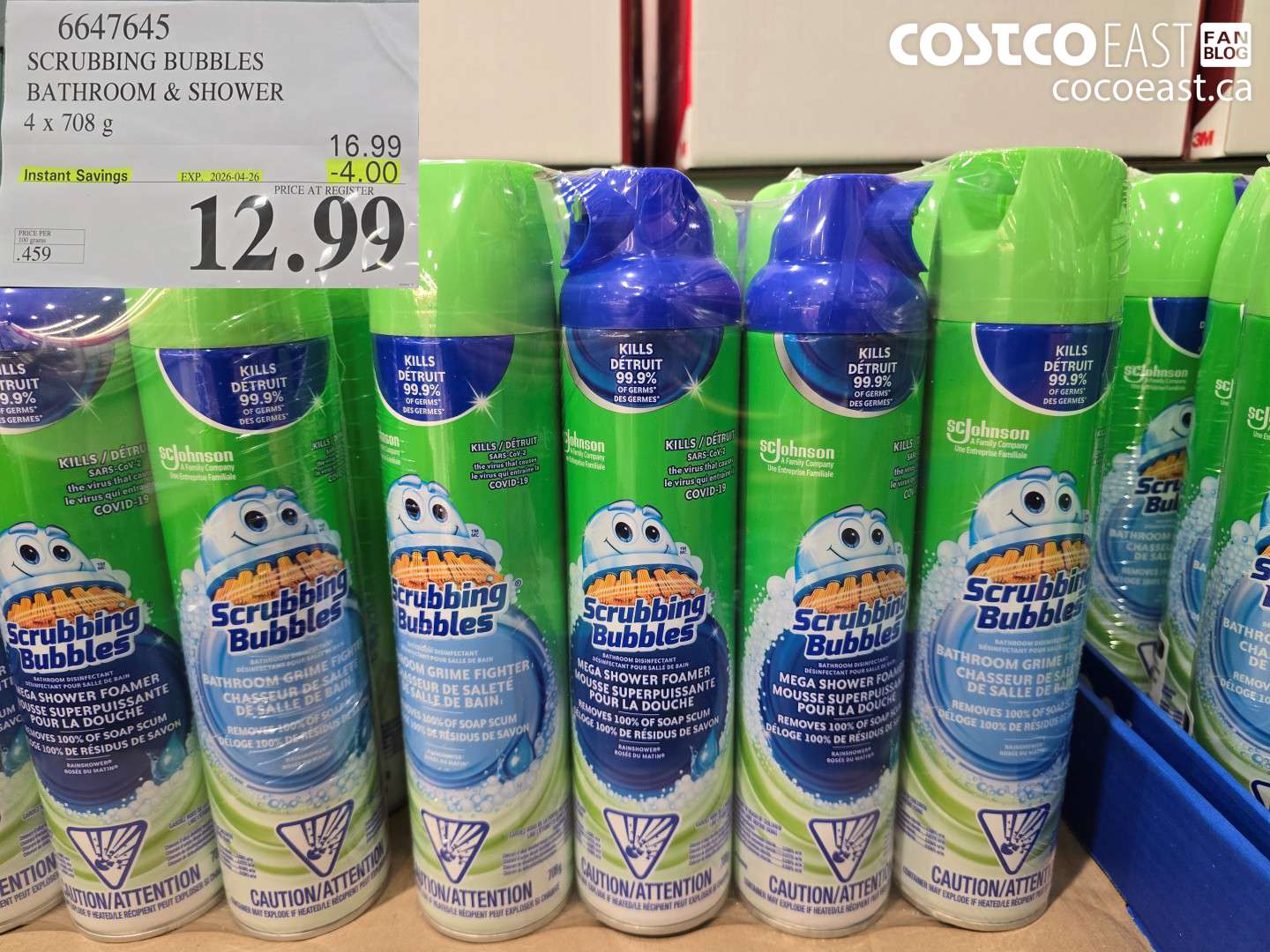 6647645 SCRUBBING BUBBLES BATHROOM & SHOWER 4 X 708 G ($4.00 INSTANT SAVINGS EXPIRES ON 2026-04-26) $12.99