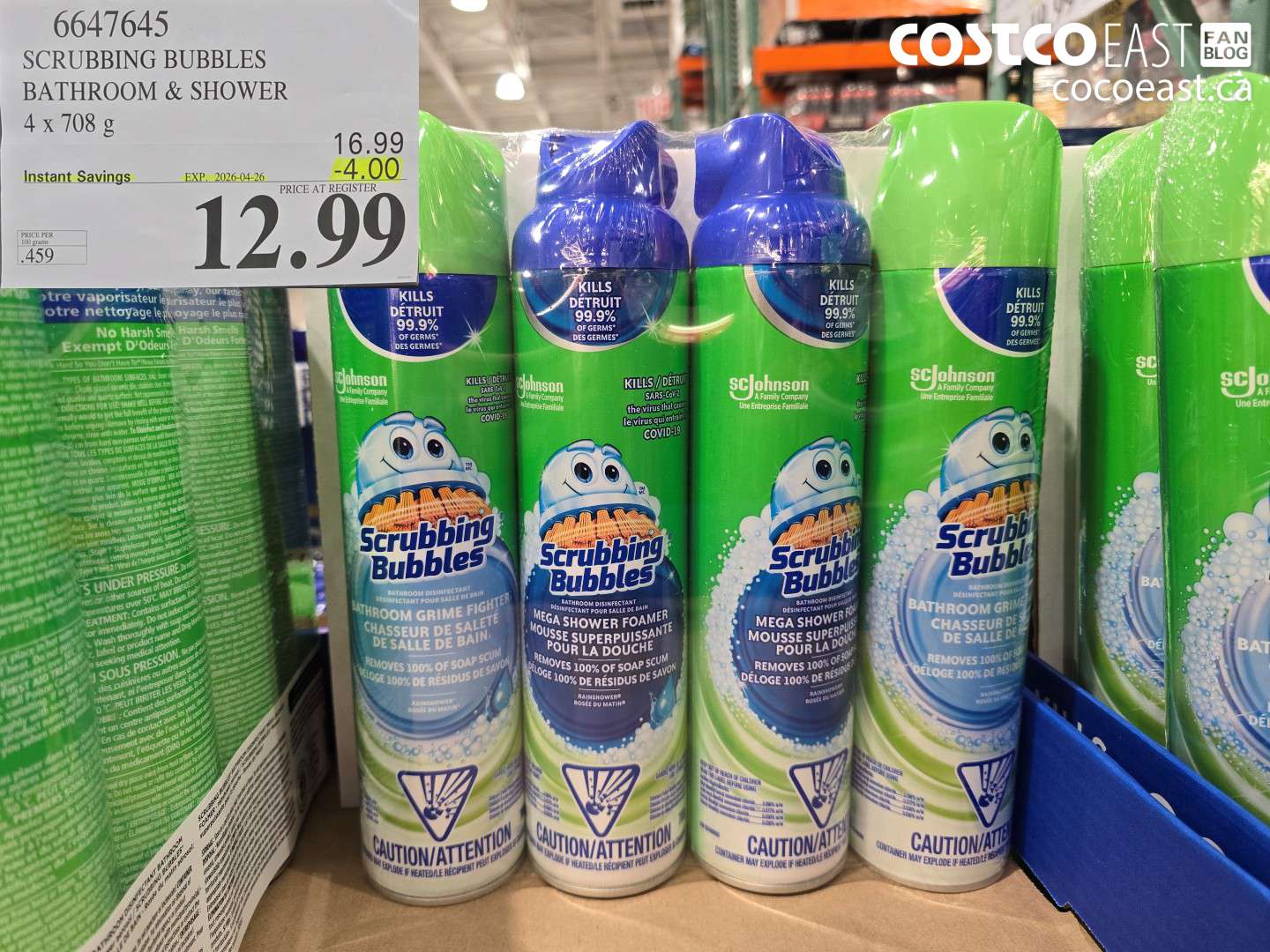 6647645 SCRUBBING BUBBLES BATHROOM & SHOWER 4 X 708 G ($4.00 INSTANT SAVINGS EXPIRES ON 2026-04-26) $12.99