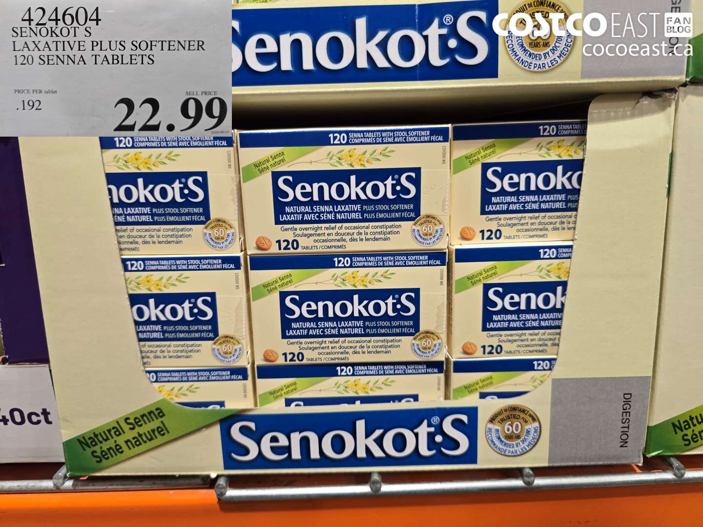 424604 SENOKOT S LAXATIVE PLUS SOFTENER 120 SENNA TABLETS $22.99