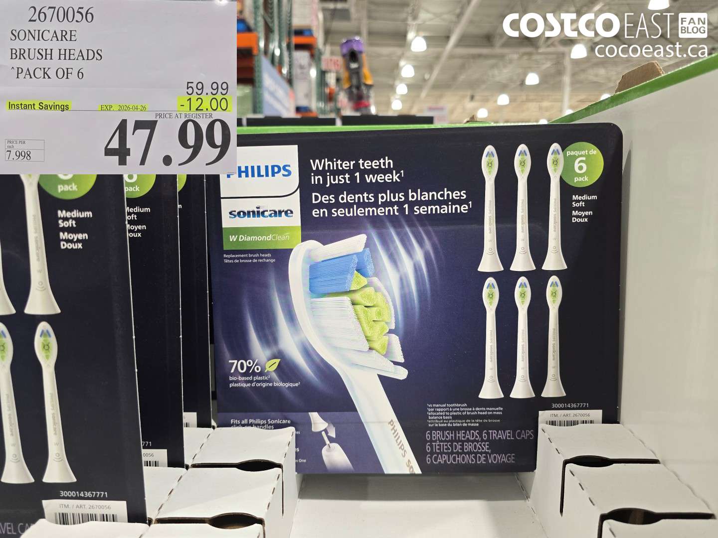 2670056 SONICARE BRUSH HEADS PACK OF 6 ($12.00 INSTANT SAVINGS EXPIRES ON 2026-04-26) $47.99