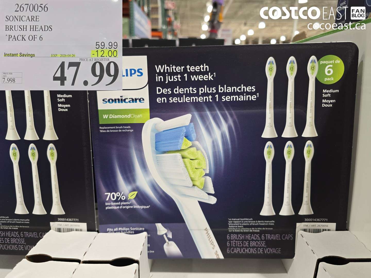 2670056 SONICARE BRUSH HEADS PACK OF 6 ($12.00 INSTANT SAVINGS EXPIRES ON 2026-04-26) $47.99