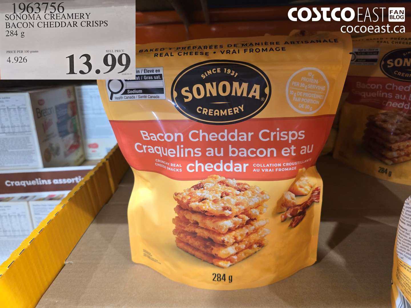 1963756 SONOMA CREAMERY BACON CHEDDAR CRISPS 284 G $13.99