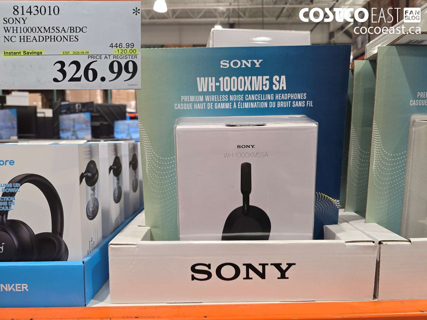 8143010 SONY WH1000XM5SA/BDC NC HEADPHONES ($120.00 INSTANT SAVINGS EXPIRES ON 2026-04-09) $326.99