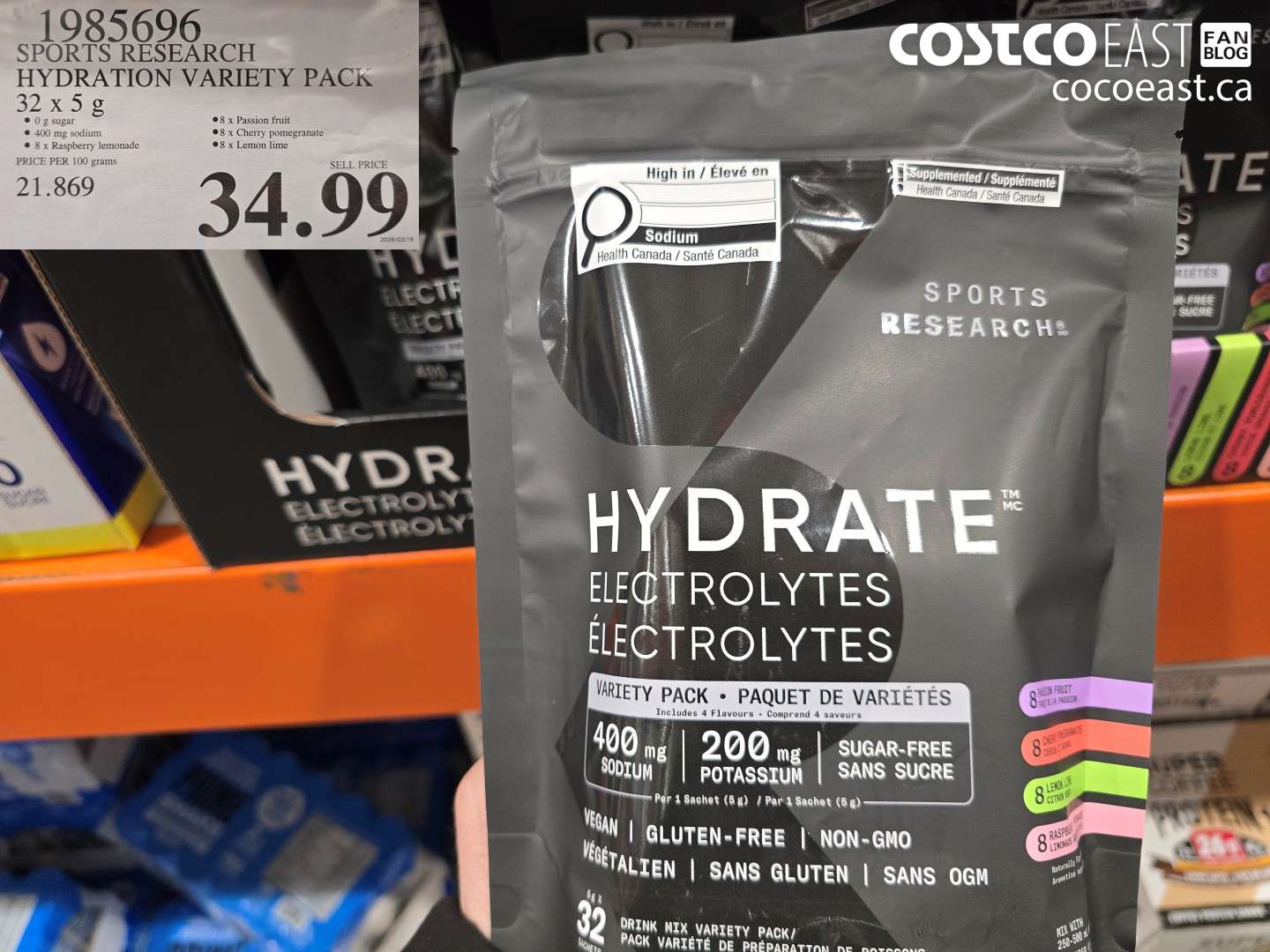 1985696 SPORTS RESEARCH HYDRATION VARIETY PACK 32 X 5 G $34.99