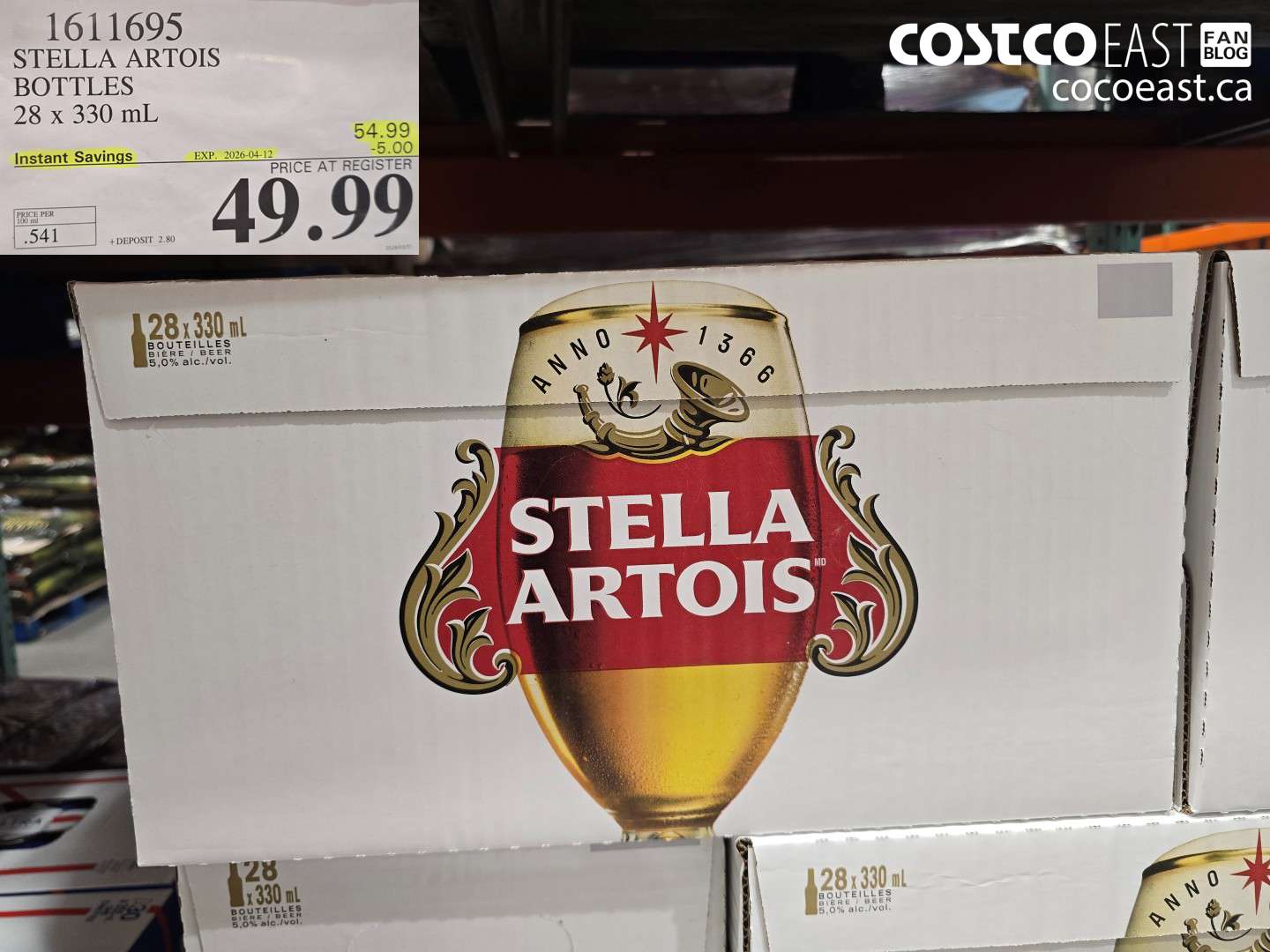 1611695 STELLA ARTOIS BOTTLES 28 X 330 ML ($5.00 INSTANT SAVINGS EXPIRES ON 2026-04-12) $49.99