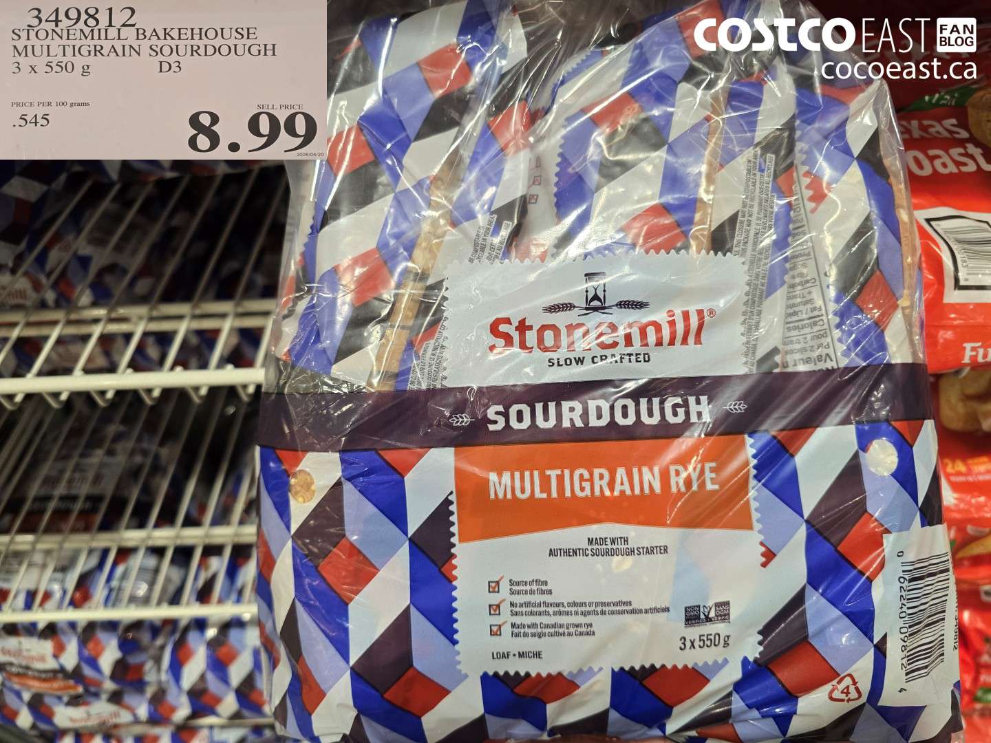 349812 STONEMILL BAKEHOUSE MULTIGRAIN SOURDOUGH 3 X 550 G $8.99