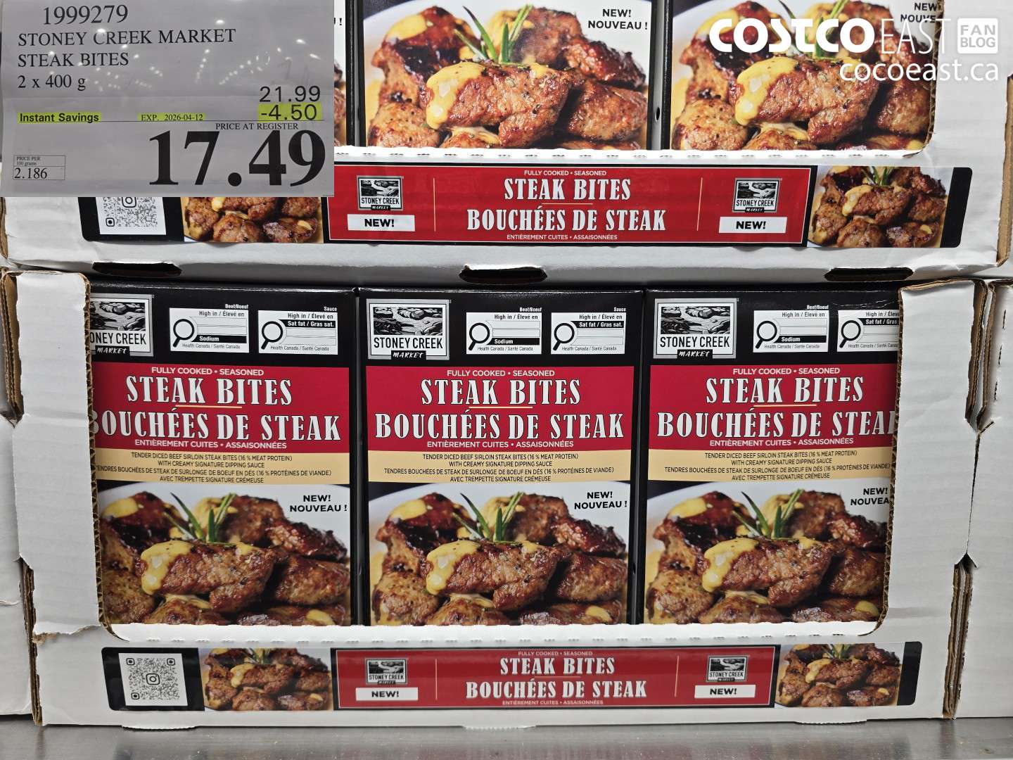 1999279 STONEY CREEK MARKET STEAK BITES 2 X 400 G ($4.50 INSTANT SAVINGS EXPIRES ON 2026-04-12) $17.49