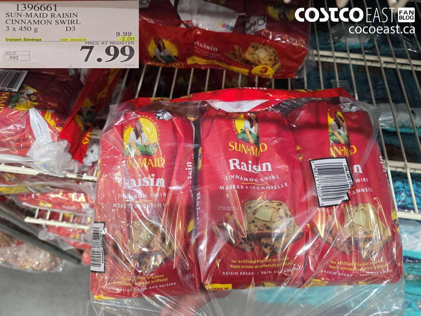 1396661 SUN-MAID RAISIN CINNAMON SWIRL 3 X 450 G ($2.00 INSTANT SAVINGS EXPIRES ON 2026-04-05) $7.99