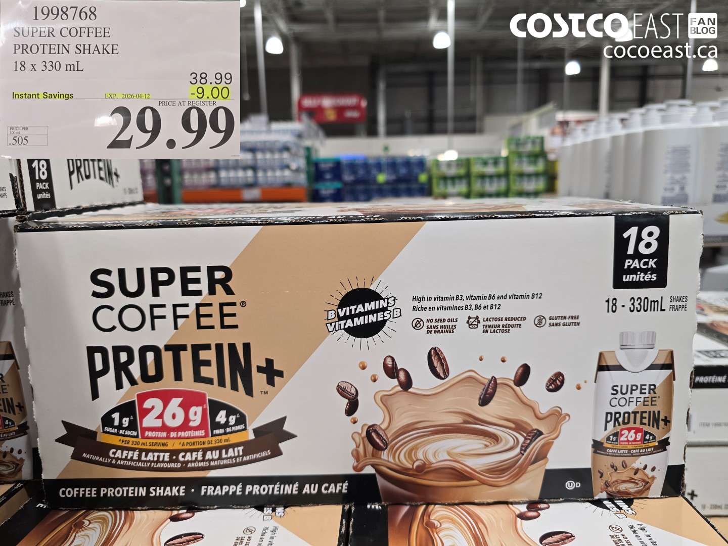 1998768 SUPER COFFEE PROTEIN SHAKE 18 X 330 ML ($9.00 INSTANT SAVINGS EXPIRES ON 2026-04-12) $29.99