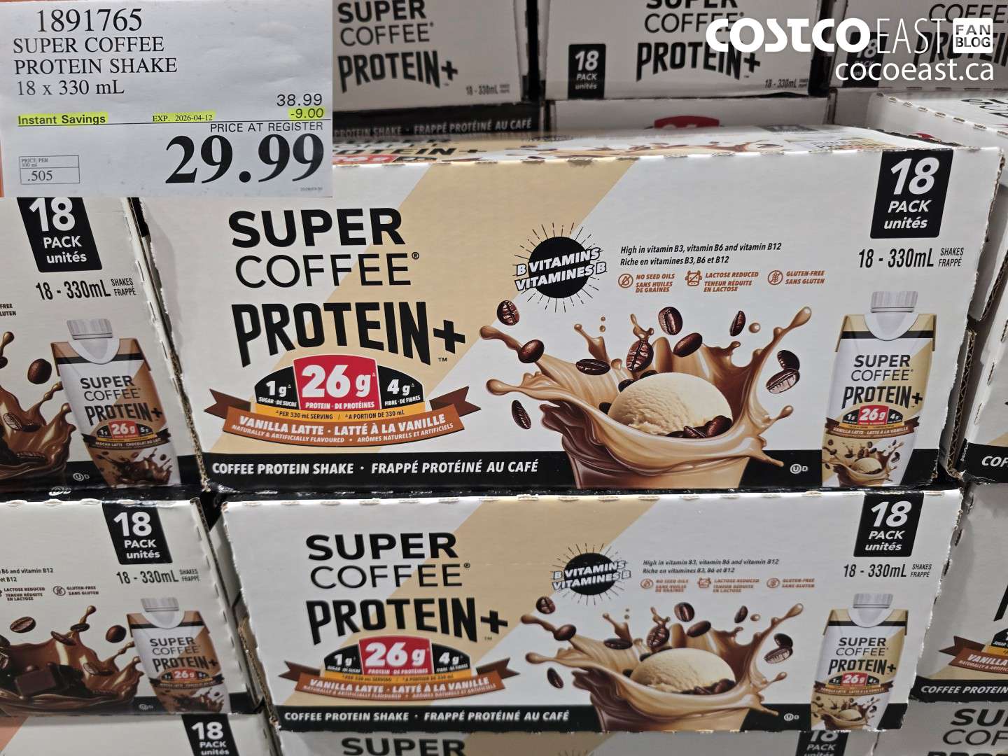 1891765 SUPER COFFEE PROTEIN SHAKE 18 X 330 ML ($9.00 INSTANT SAVINGS EXPIRES ON 2026-04-12) $29.99