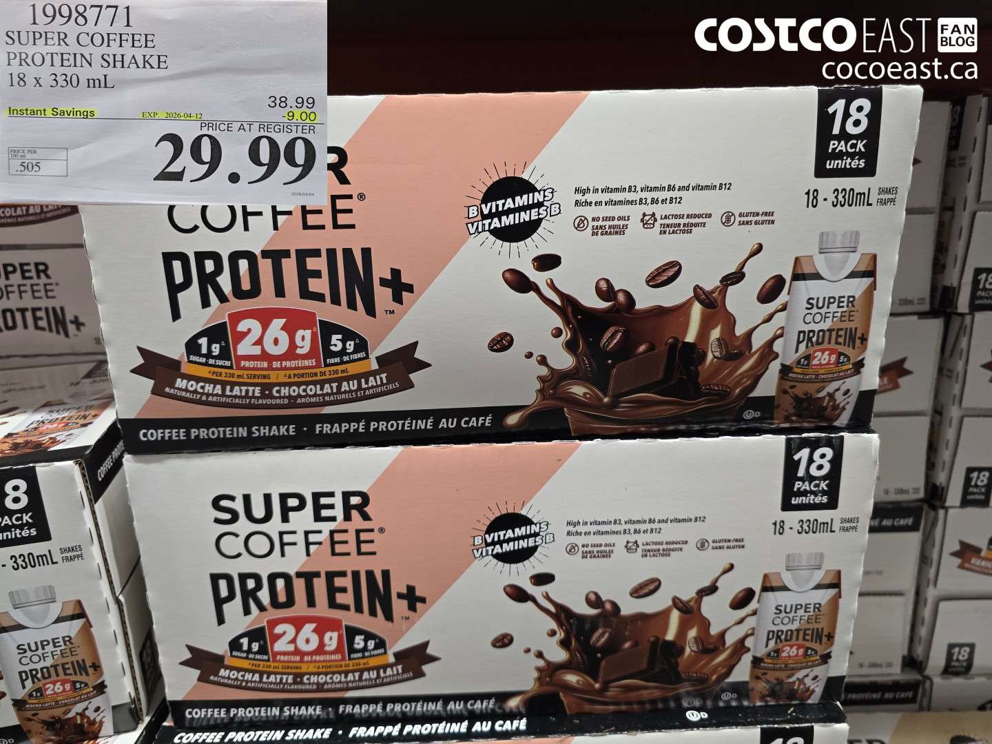 1998771 SUPER COFFEE PROTEIN SHAKE 18 X 330 ML ($9.00 INSTANT SAVINGS EXPIRES ON 2026-04-12) $29.99