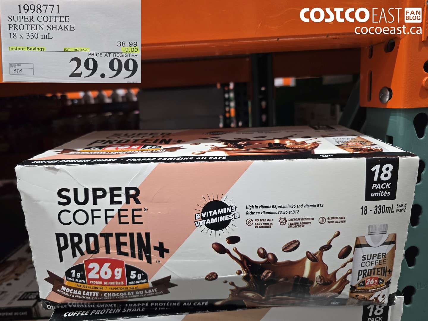 199871 SUPER COFFEE PROTEIN SHAKE 18 X 330 ML ($9.00 INSTANT SAVINGS EXPIRES ON 2026-05-10) $29.99