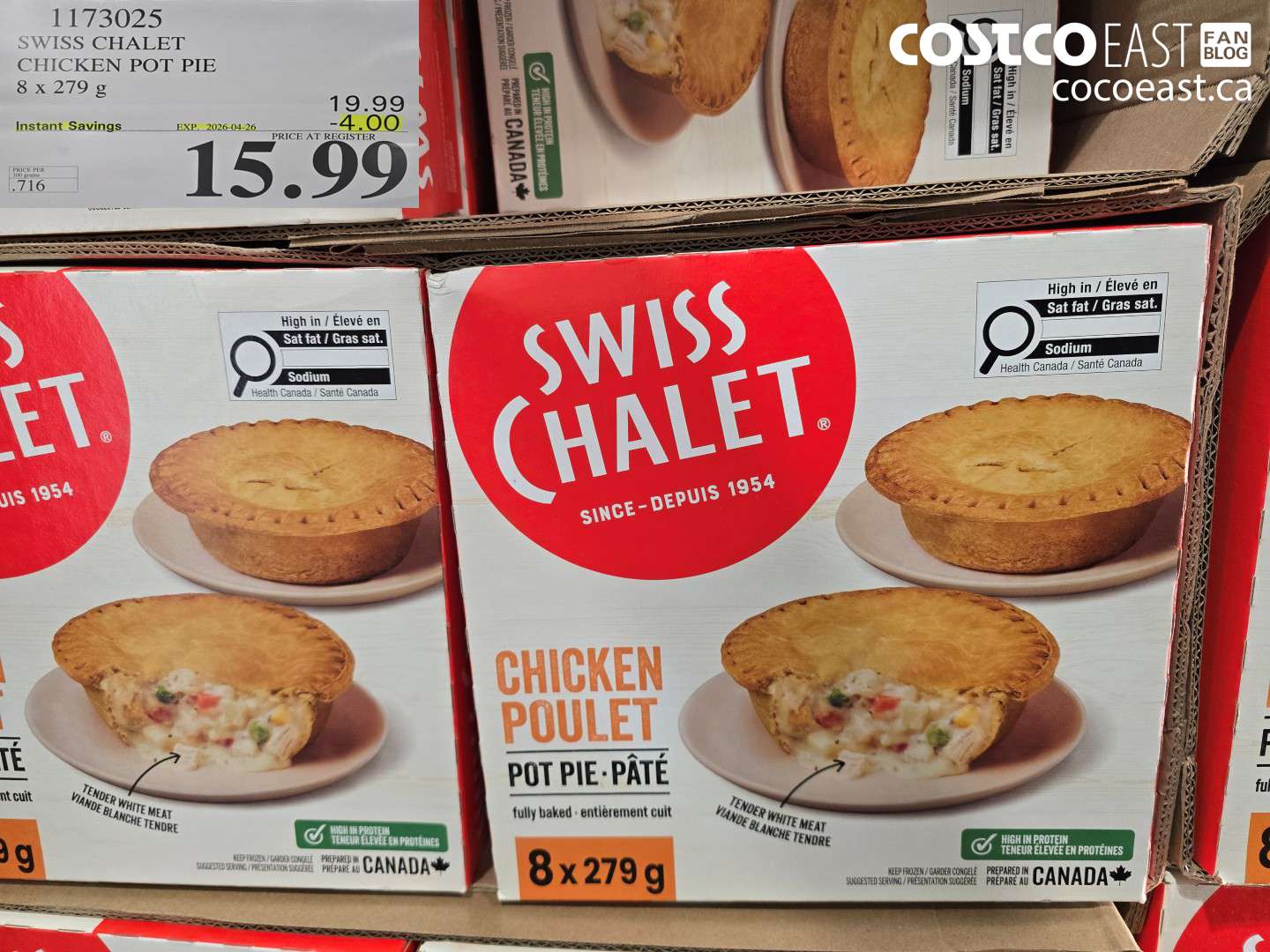 1173025 SWISS CHALET CHICKEN POT PIE 8 X 279 G ($4.00 INSTANT SAVINGS EXPIRES ON 2026-04-26) $15.99