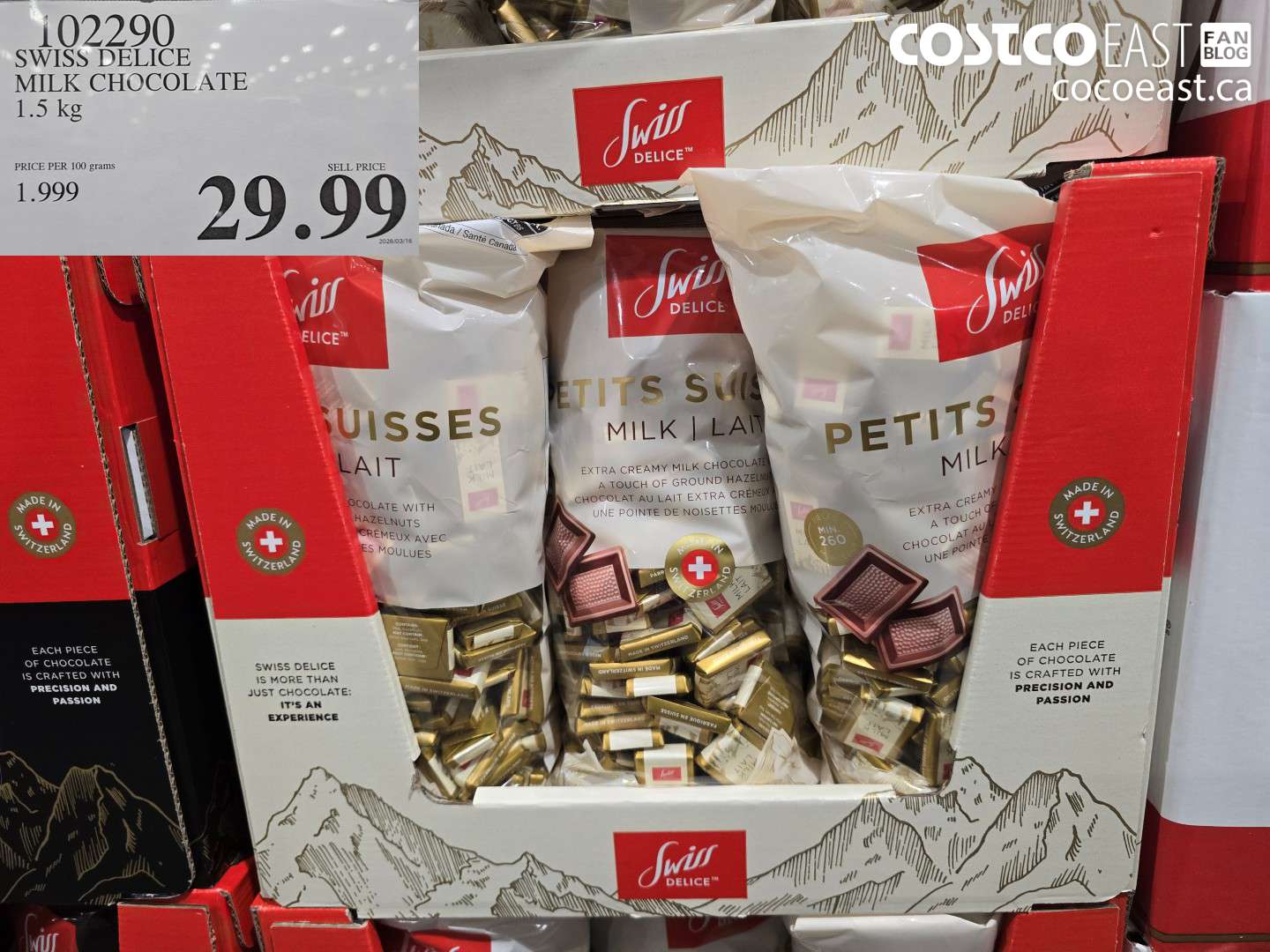 102290 SWISS DELICE MILK CHOCOLATE 1.5 KG $29.99