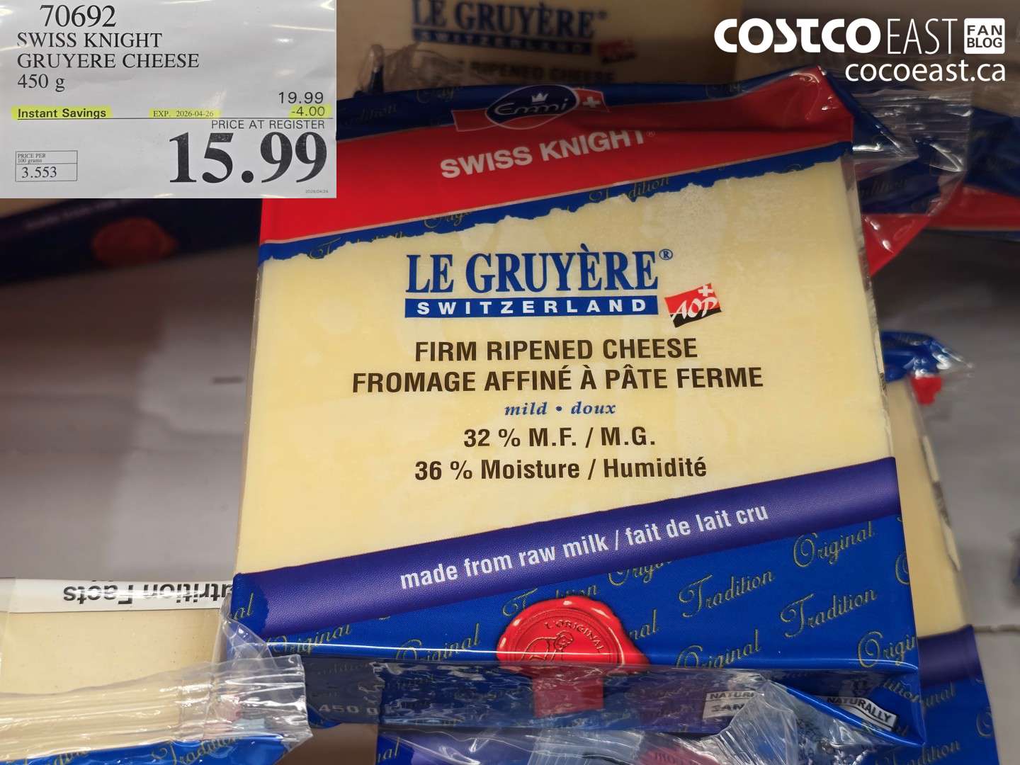 70692 SWISS KNIGHT GRUYERE CHEESE 450 G ($4.00 INSTANT SAVINGS EXPIRES ON 2026-04-26) $15.99