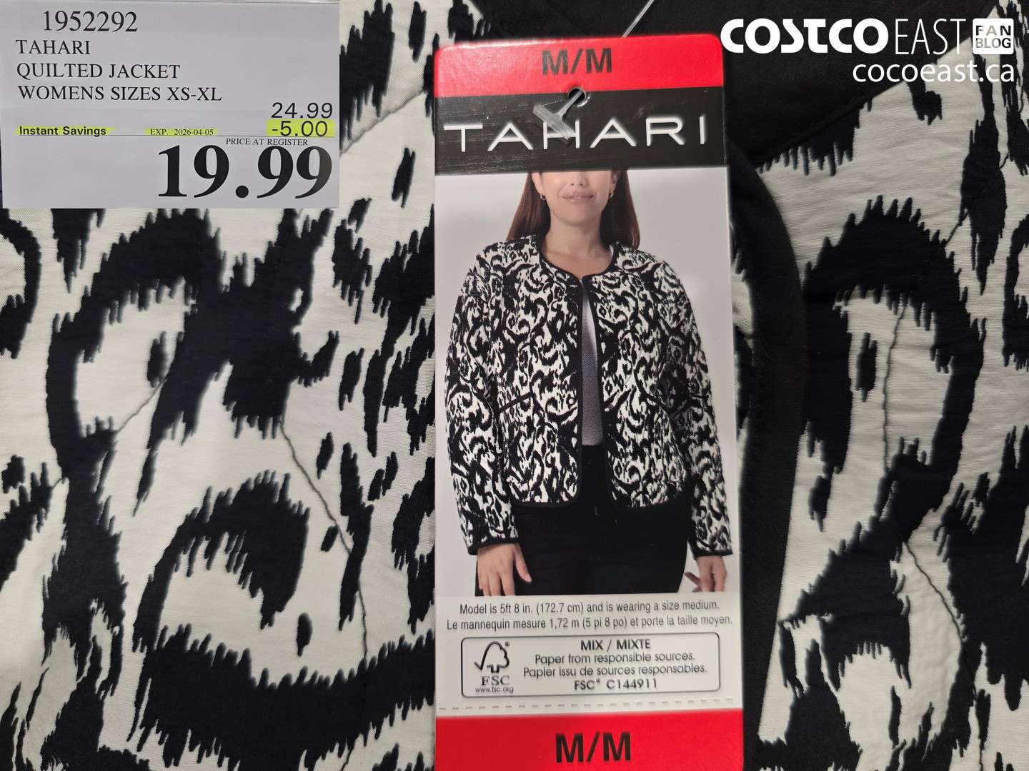 1952292 TAHARI QUILTED JACKET WOMENS SIZES XS-XL ($5.00 INSTANT SAVINGS EXPIRES ON 2026-04-05) $19.99