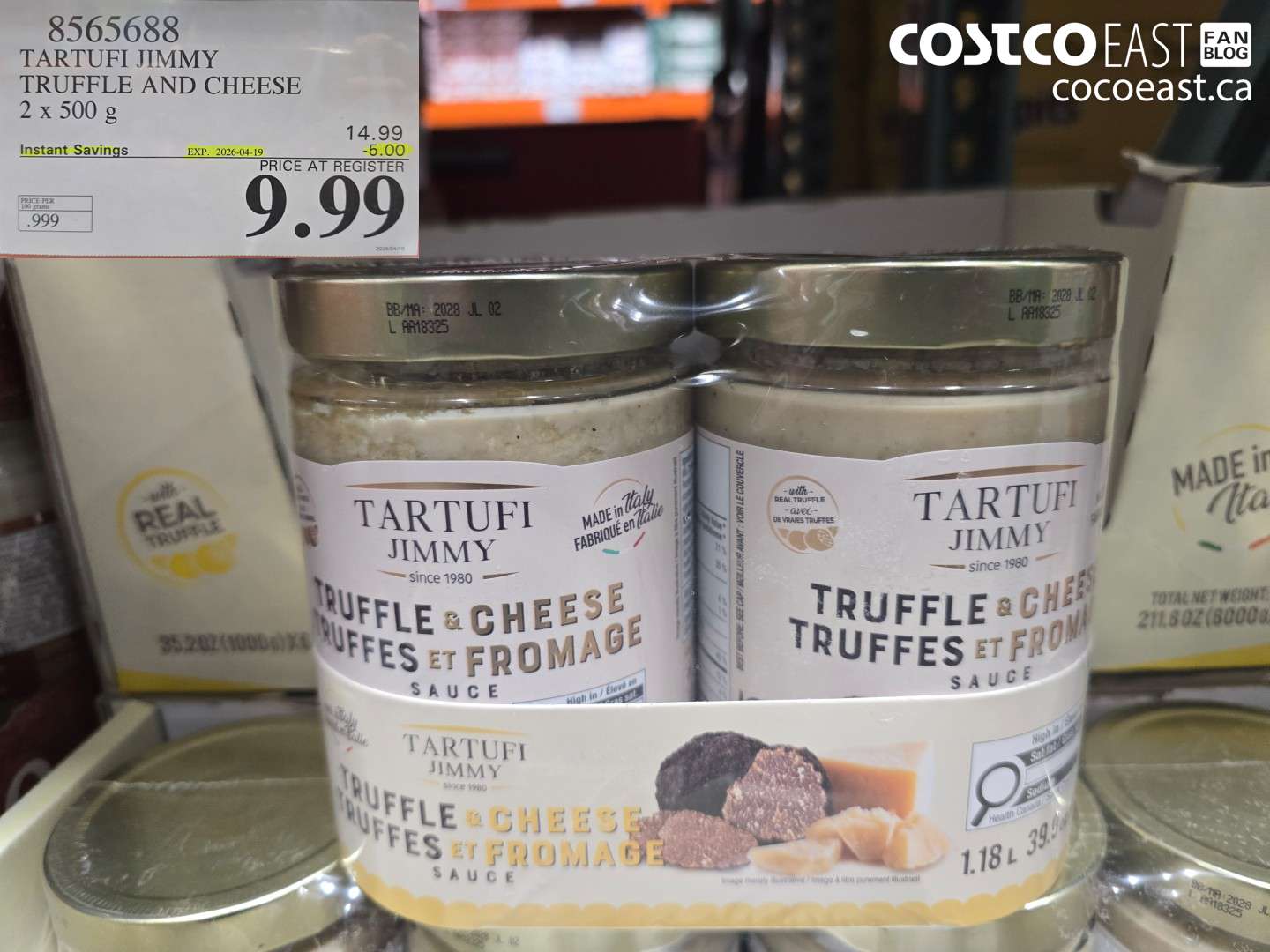 8565688 TARTUFI JIMMY TRUFFLE AND CHEESE 2 X 500 G ($5.00 INSTANT SAVINGS EXPIRES ON 2026-04-19) $9.99