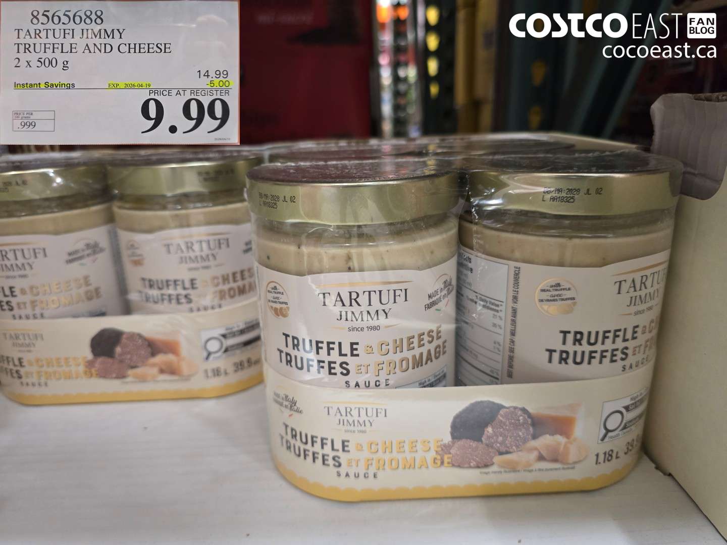 8565688 TARTUFI JIMMY TRUFFLE AND CHEESE 2 X 500 G ($5.00 INSTANT SAVINGS EXPIRES ON 2026-04-19) $9.99