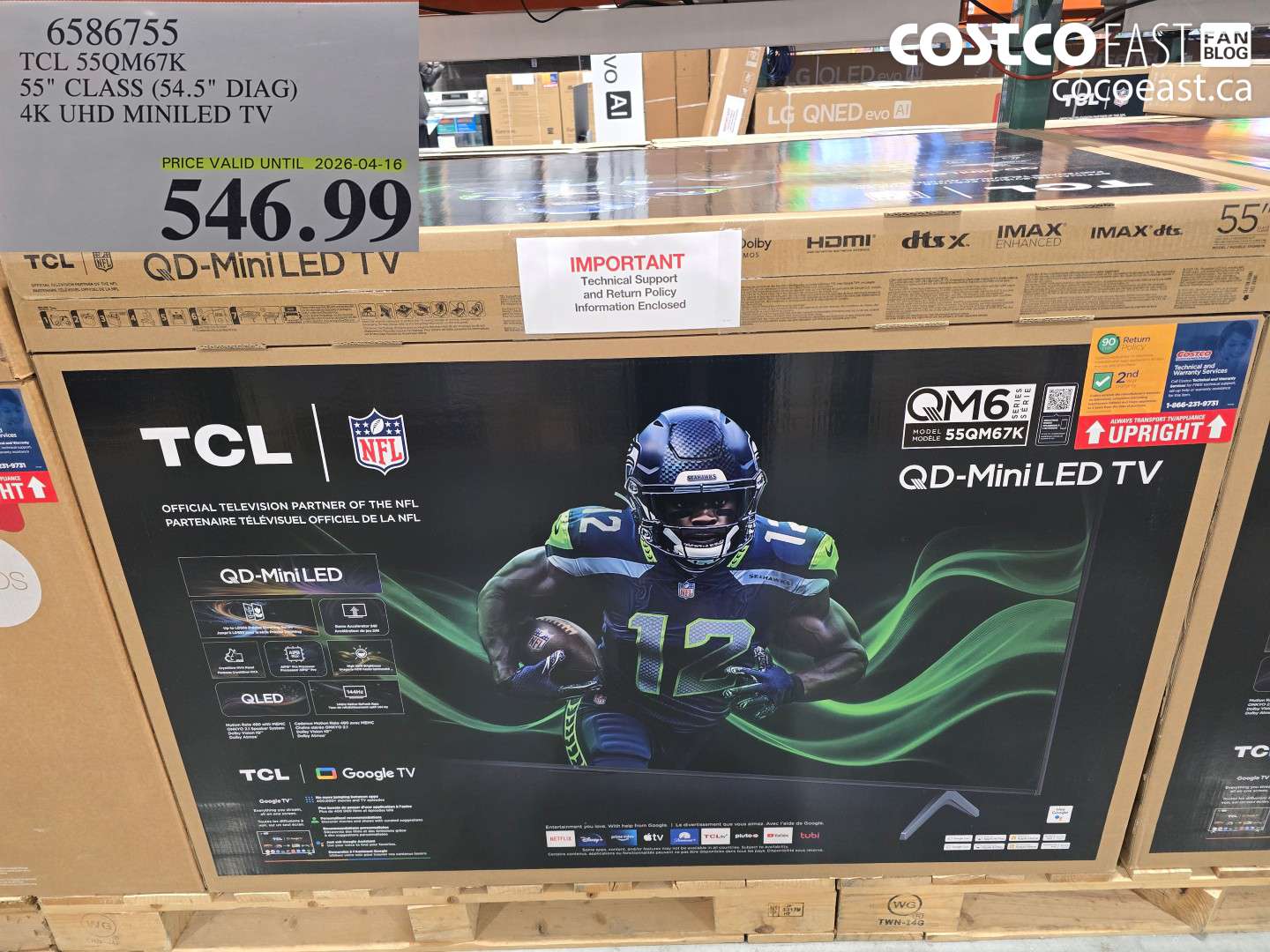 6586755 TCL 55QM67K 55 CLASS (54.5 DIAG) 4K UHD MINILED TV $546.99