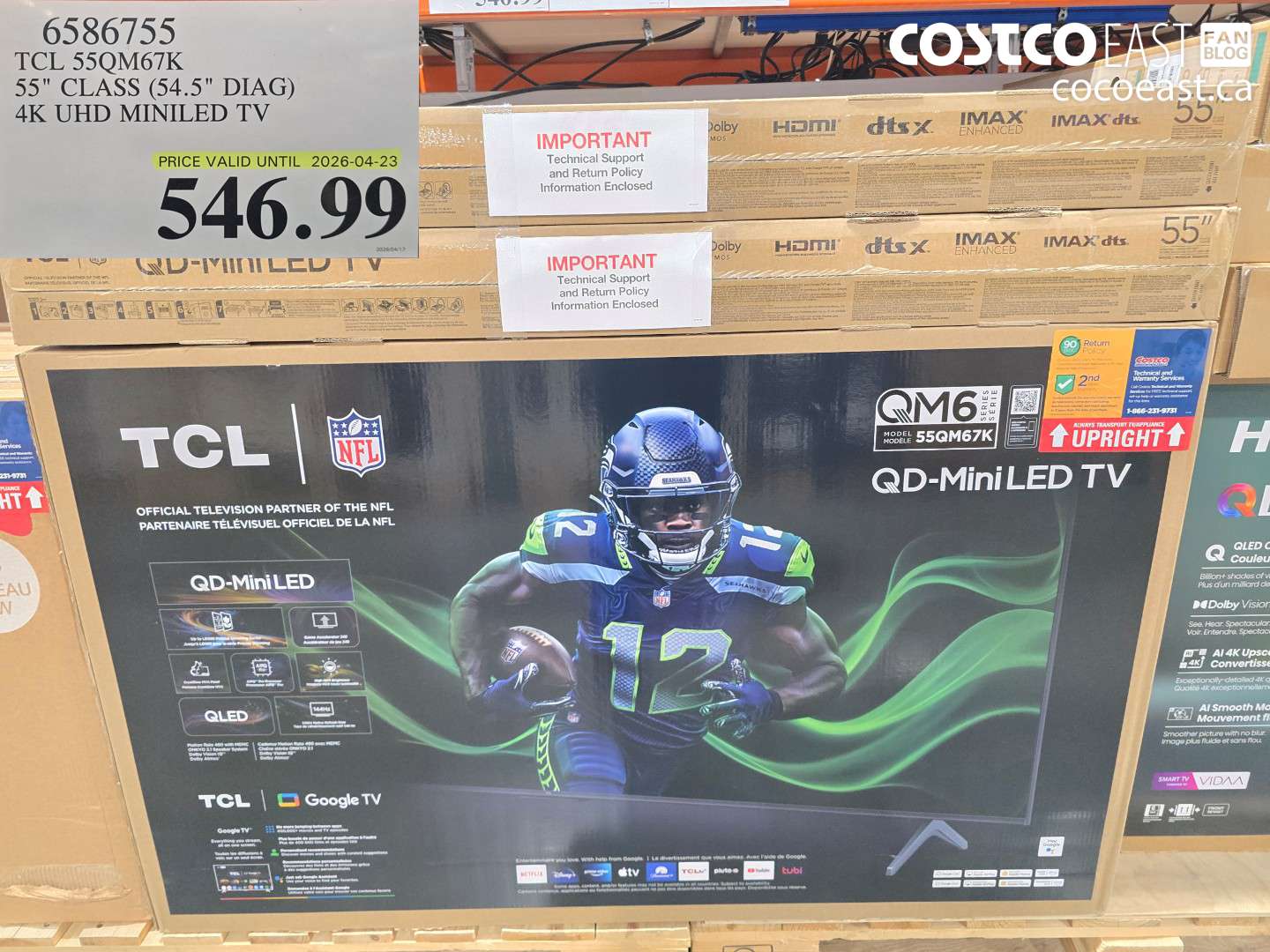 6586755 TCL 55QM67K 55 CLASS (54.5 INCH DIAG) 4K UHD MINILED TV $546.99