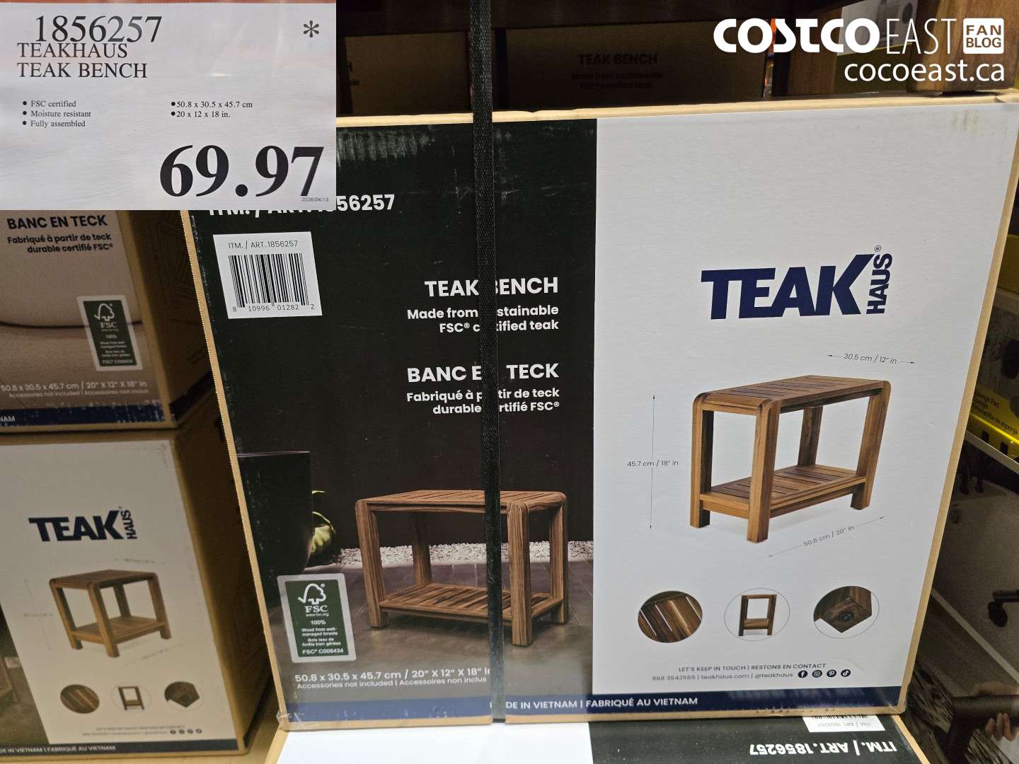 1856257 TEAKHAUS TEAK BENCH $69.97