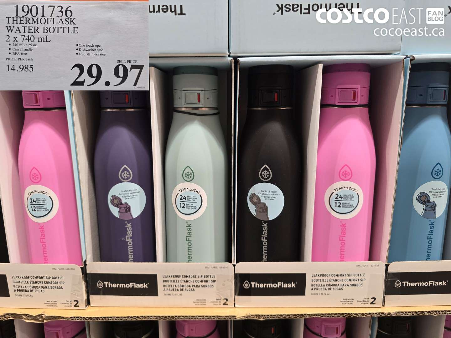 1901736 THERMOFLASK WATER BOTTLE 2 X 740 ML $29.97