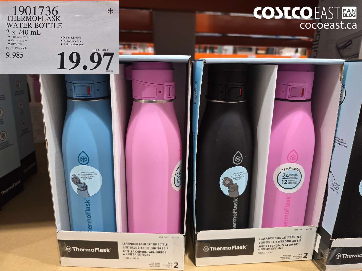 1901736 THERMOFLASK WATER BOTTLE 2 X 740 ML $19.97