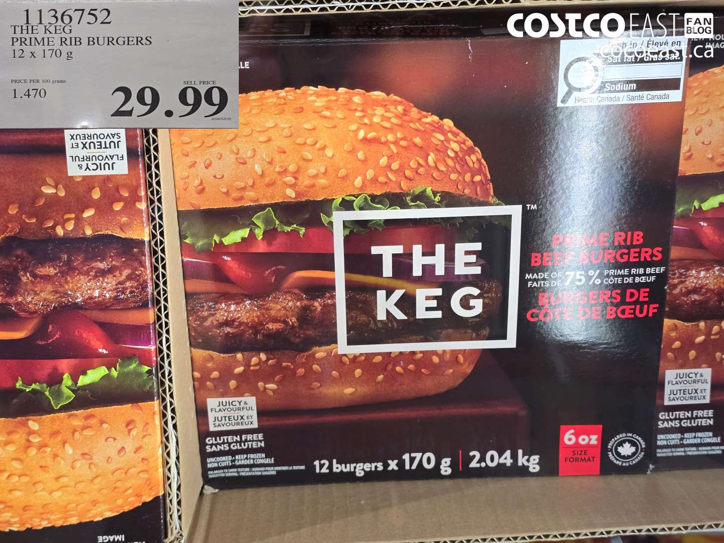 1136752 THE KEG PRIME RIB BURGERS 12 X 170 G $29.99