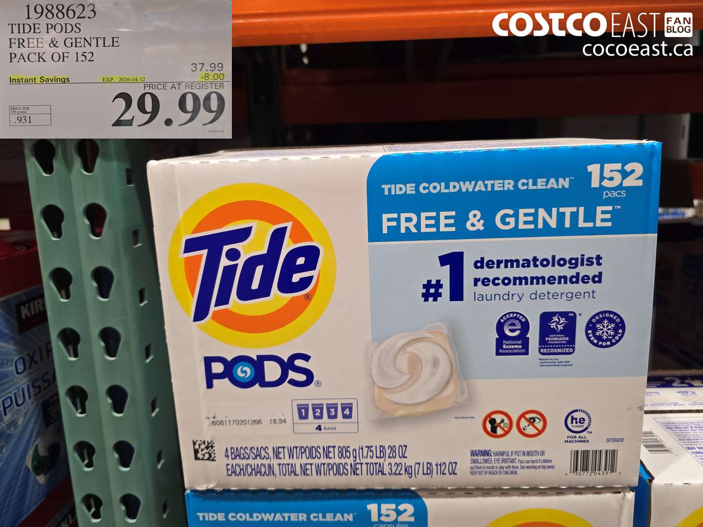 1988623 TIDE PODS FREE & GENTLE PACK OF 152 ($8.00 INSTANT SAVINGS EXPIRES ON 2026-04-12) $29.99