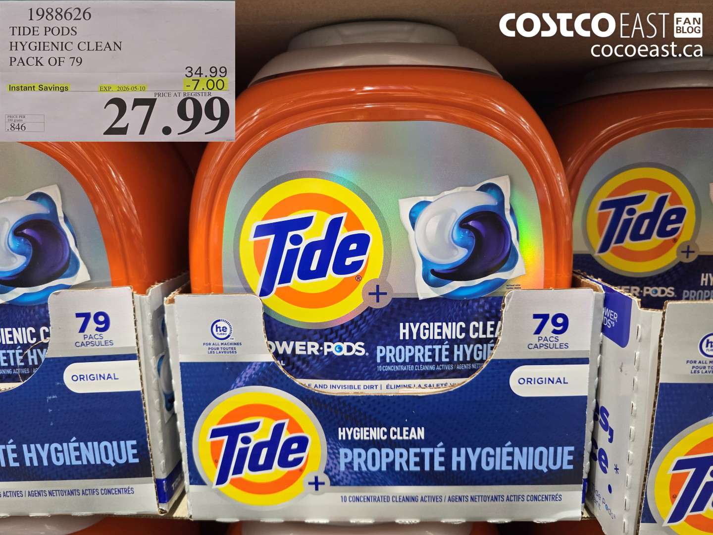 1988626 TIDE PODS HYGIENIC CLEAN PACK OF 79 ($7.00 INSTANT SAVINGS EXPIRES ON 2026-05-10) $27.99